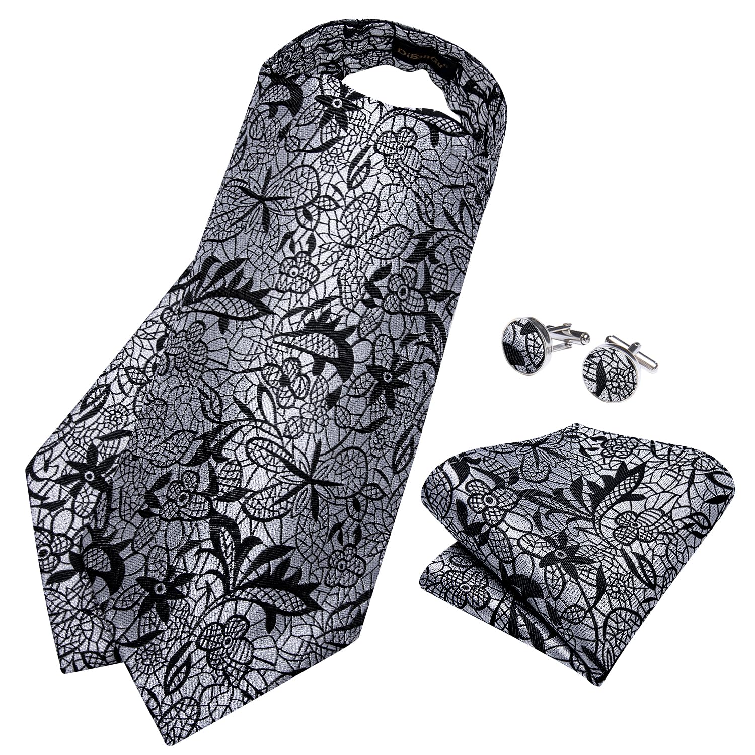 DiBanGu Jacquard Woven Ascot Silk Cravat Set for Men Wedding