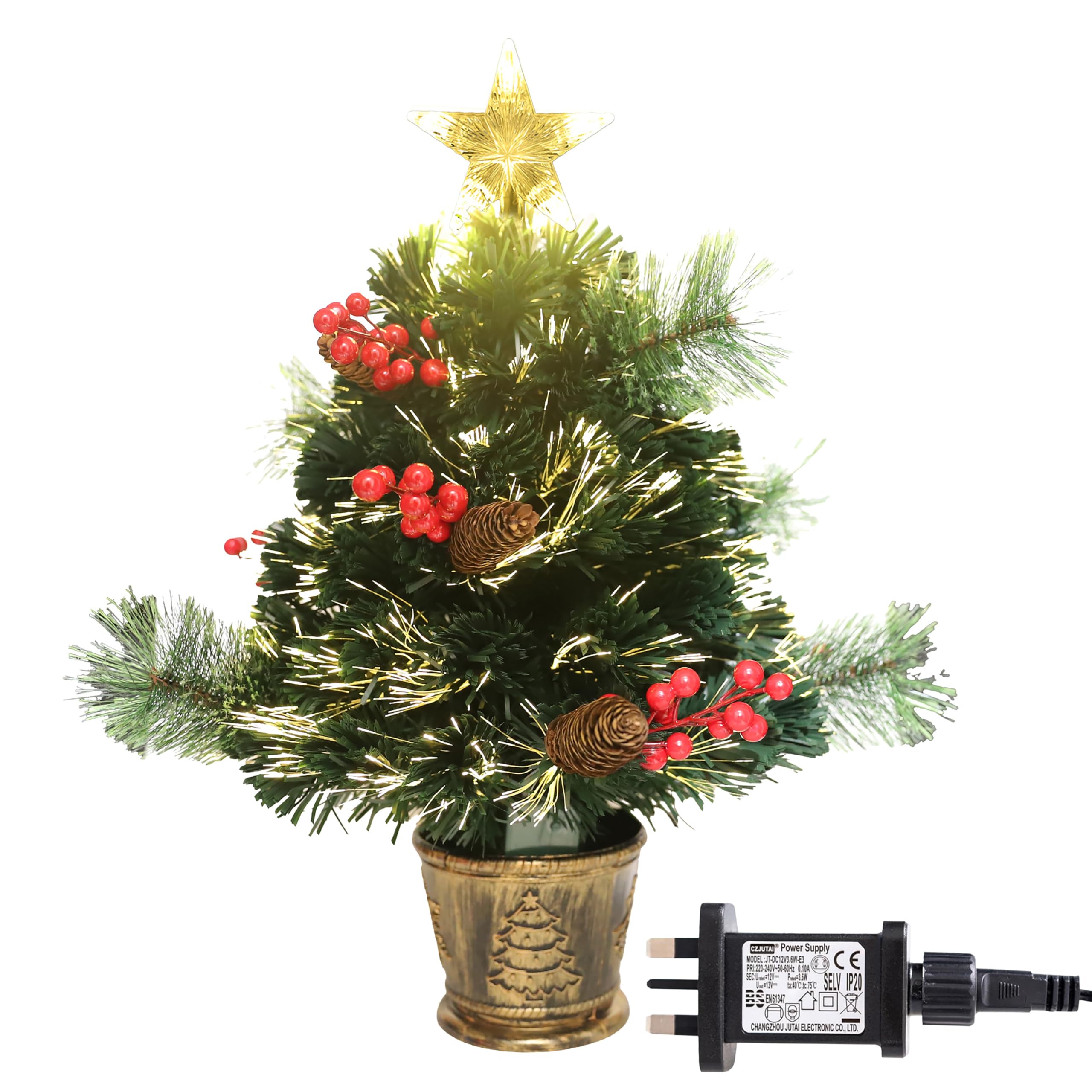 B&Q -  2Ft/60Cm Fibre Optic Christmas Star Topper-Green Pre-Lit Artificial Christmas Tree