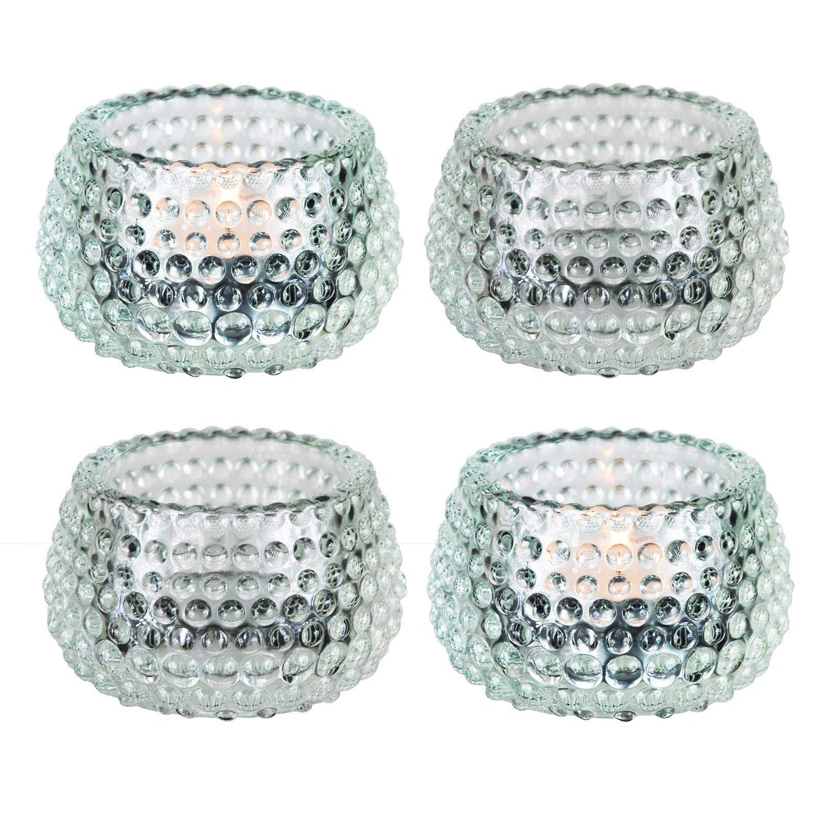 Lucenté Chunky Clear Glass Bubble Dots Tealight Candle Holder - Set of 4-5.5cm (H) x 8.8cm (Dia)