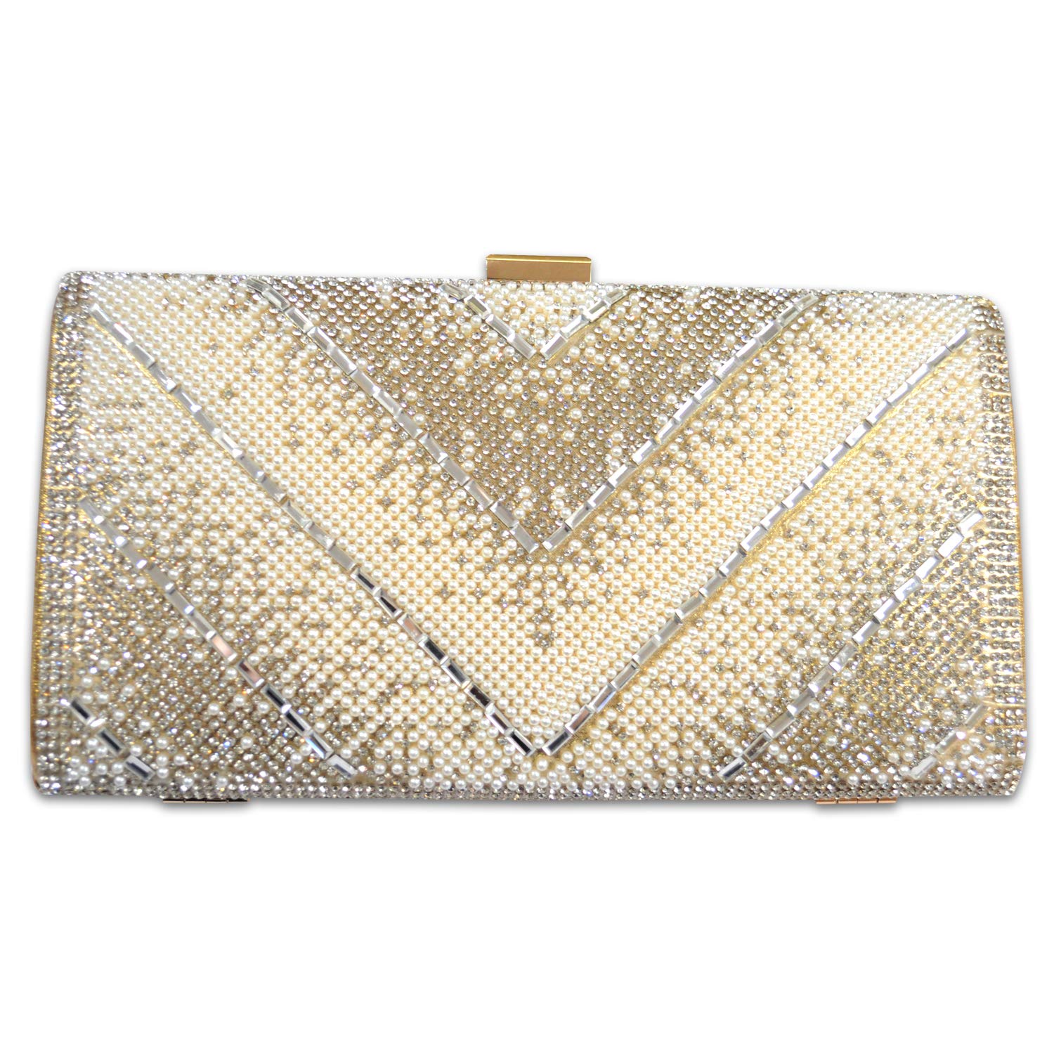 Chipbeys Women's ethnic, designer, Party Clutch purse pearl and golden with enough space for mobile style code moon dust