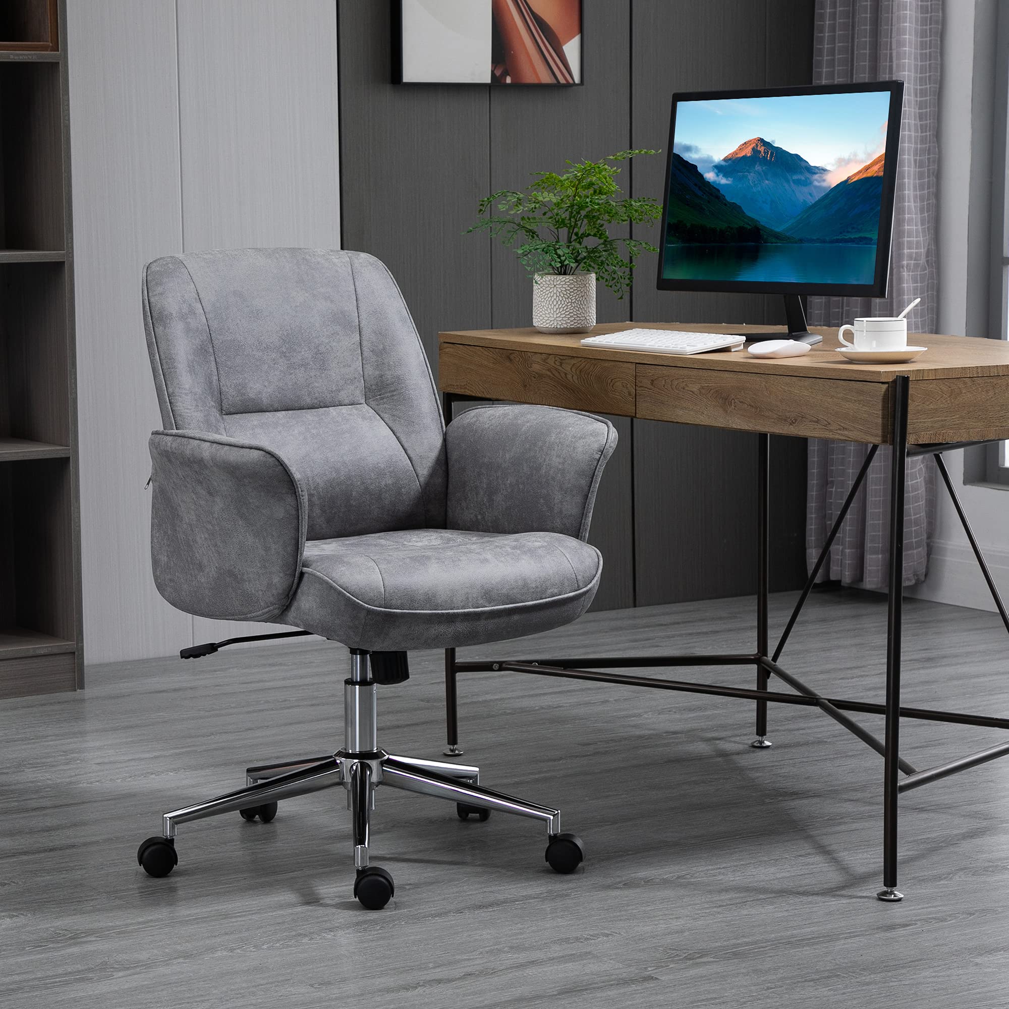 Vinsetto Office Chair with Wheels, Swivel Chair, Office Chair, Height Adjustable with Rocker Function, Tilting Brown 61 x 58 x 82-91 cm