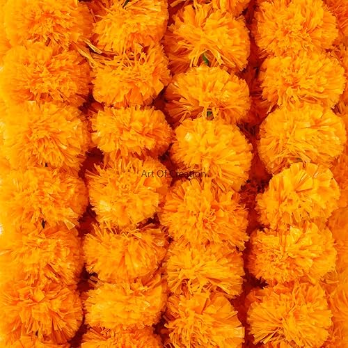 Art of Creation Guirnalda de caléndula de 5 pies con flores indias americanas para decoración de manto, decoración de boda, decoración de Diwali,