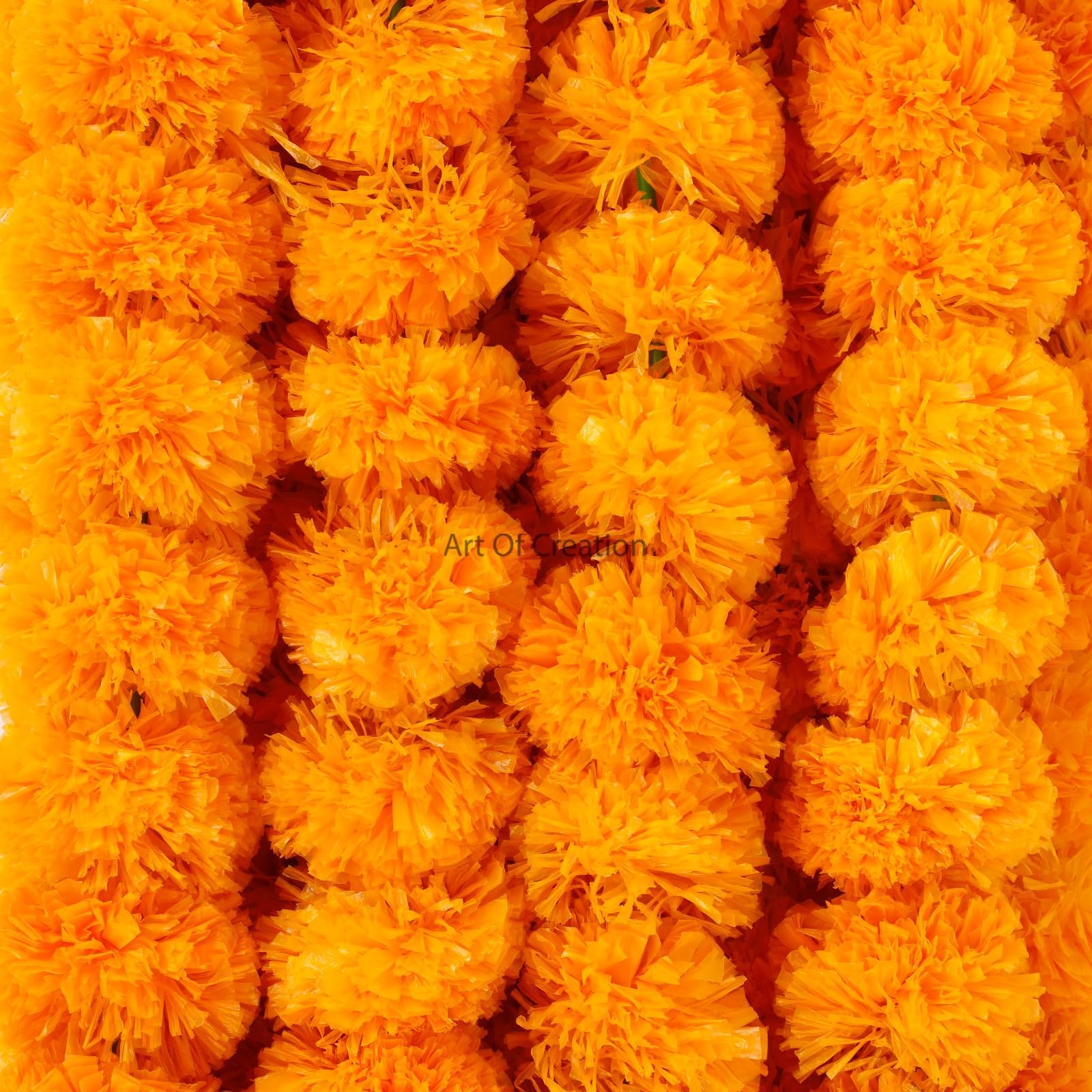 Art Of Creation Artificial Marigold Garland for Decoration 5 Feet Long Fake Flower Mala for Diwali Pooja Indian Wedding,Festival Home,Spring Bush Florals (Orange, Pack of 10)