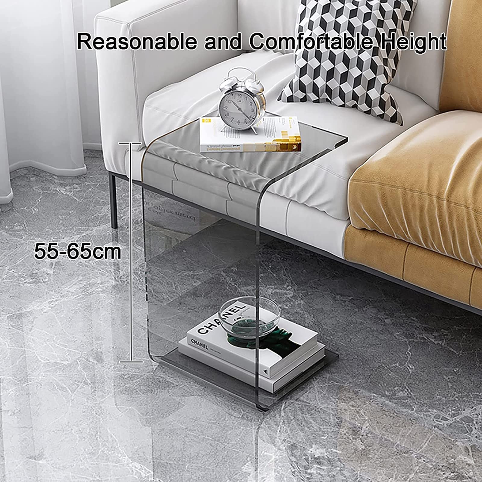 Table D'Appoint En Forme De C En Acrylique Transparent – Idéale Pour Canapé, Salon Ou Bureau – Facile à Installer