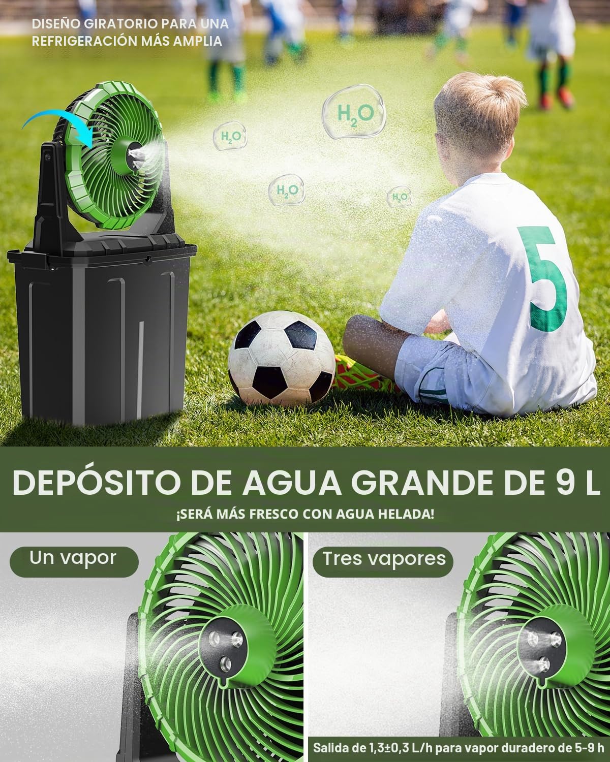 Ausic Ventilador de nebulización portátil – Cubo de 9 L, ventiladores de exterior de 10 pulgadas para patios/campamento/playa/golf, etc., ventilador de refrigeración de agua de piso recargable por USB