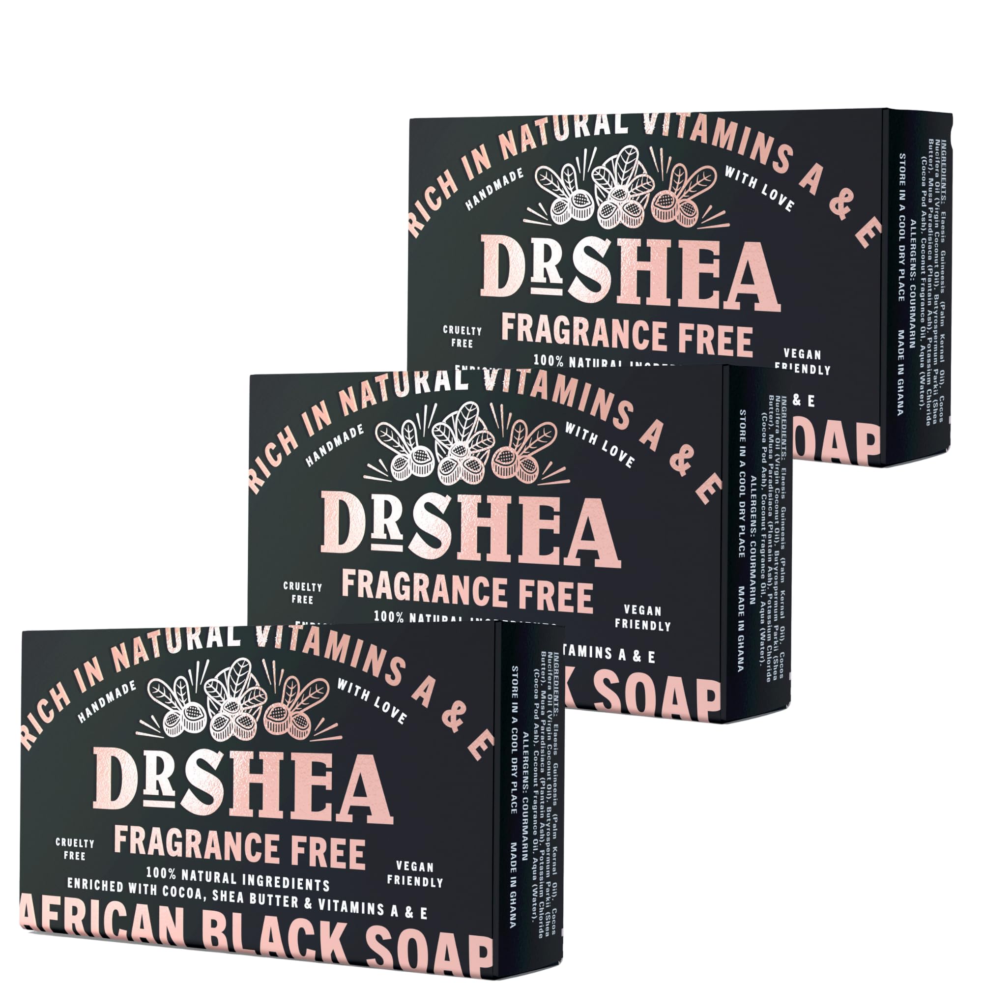 Organic African Black Soap 100g - Acne body wash - Face cleanser - Antibacterial moisturizer - Pack Of 3