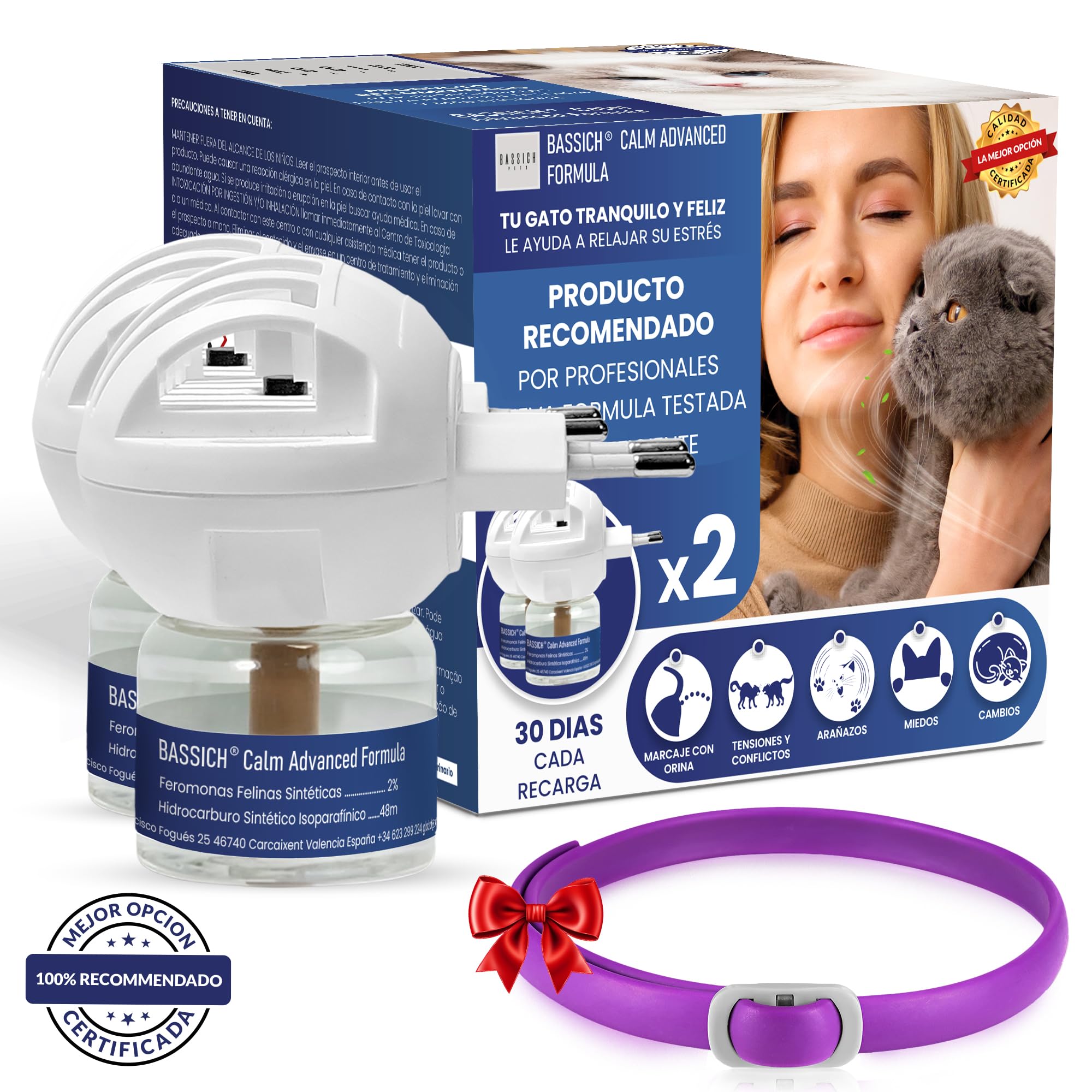 Calm Feromonas para Gatos con Difusor Enchufable – Calmante para Gatos Que Ayuda a Reducir Estrés, Ansiedad y Marcaje en el Hogar – Ambiente Relajado para Gatos Nerviosos