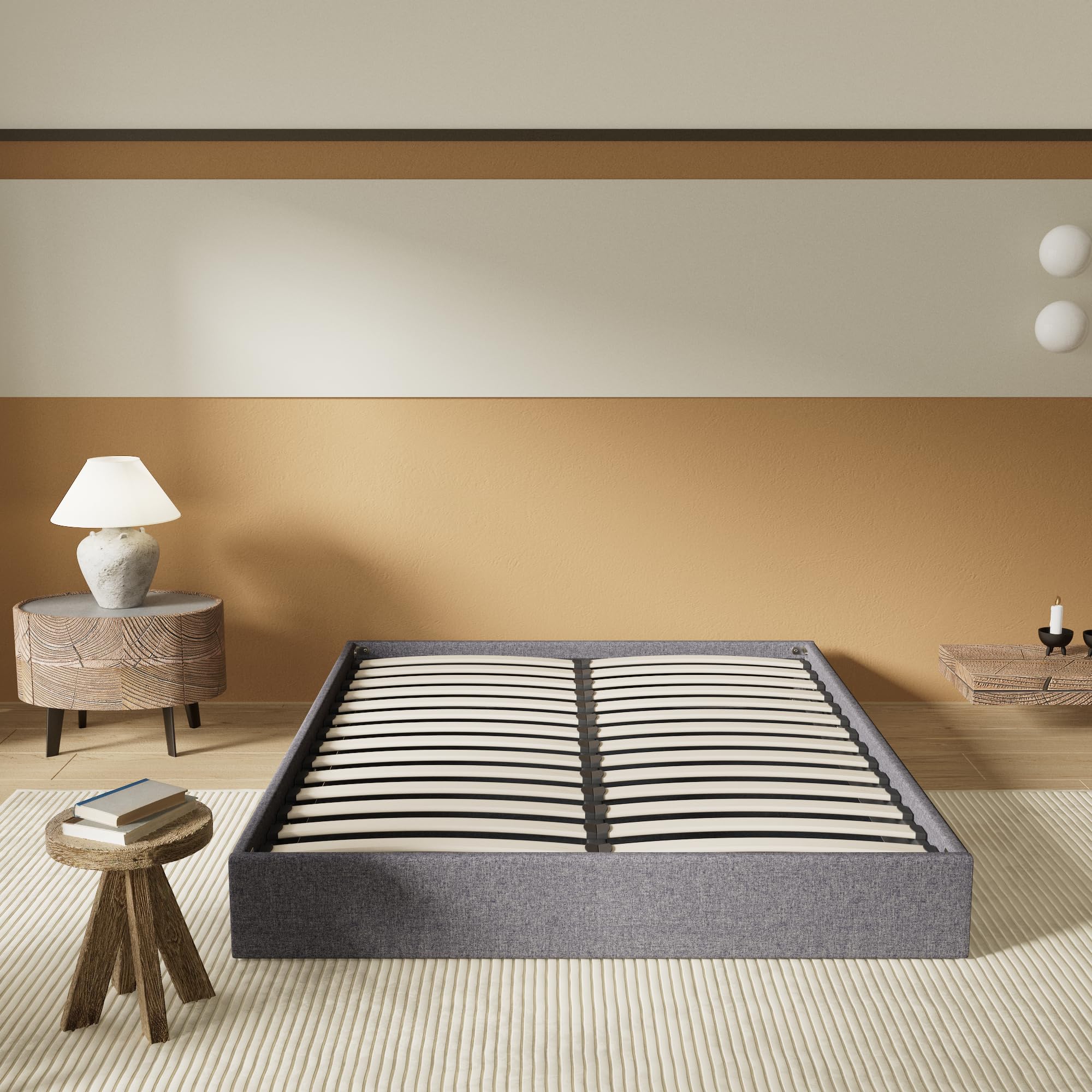 NOVEMBER Letto Contenitore 120 x 190 cm, Rete a Doghe in Legno Flessibile, Struttura in Tessuto Grigio, Stabile e Robusto. Ampio Spazio di Stoccaggio sotto il letto.
