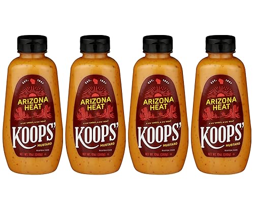 Koops' Mostaza Arizona Heat - Mostaza dulce y picante, sin gluten, kosher, fabricada en Estados Unidos, a partir de semillas de mostaza de calidad,