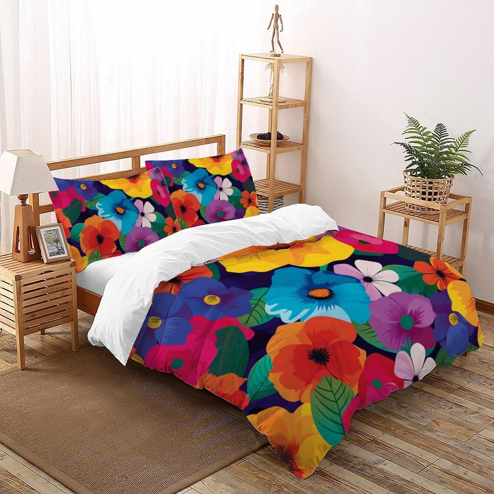 Housse de couette 3D enfants avec 2 taies d'oreiller lit King 220x240cm Art Flower Parure 3 pièces