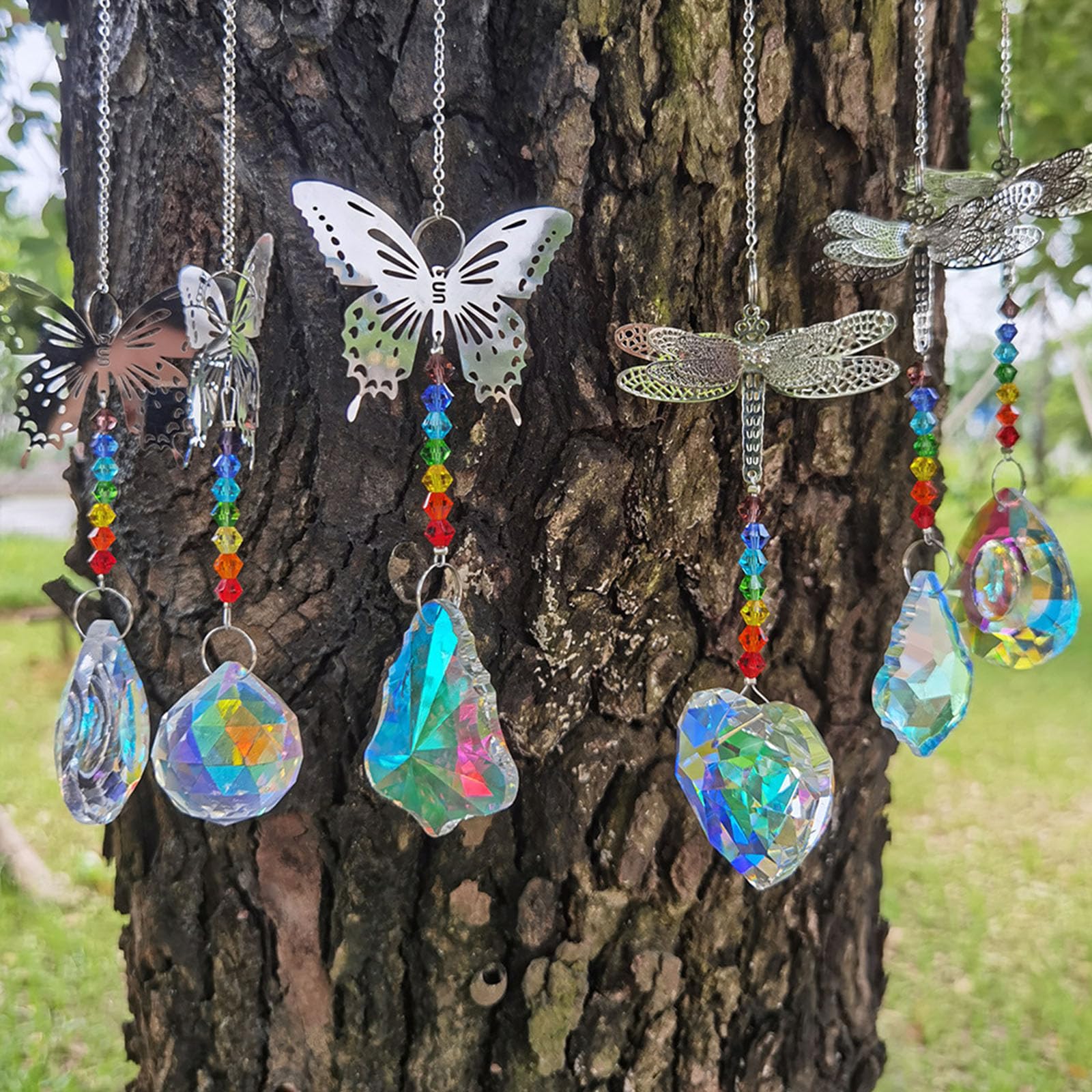 Attrape-Soleil Cristal Arbre De Vie Et Papillon - Déco Lumière Arc-en-Ciel Pour Fenêtre