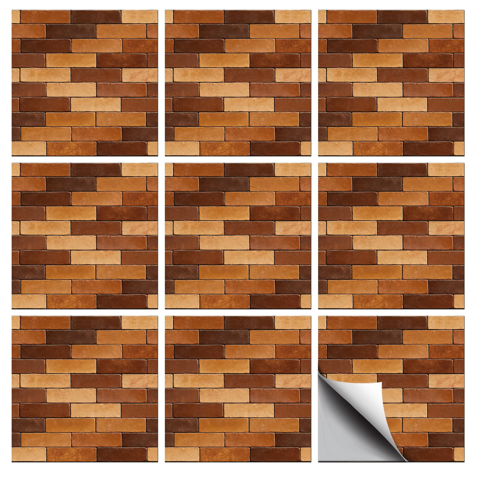 CONCHLERY 36 Pcs Brick Wall Texture Patten Tile Sticker Wall Tile Stickers Waterproof Self Adhesive Stick on Decals for Kitchen Bathroom Wall Art 4×4 Inch