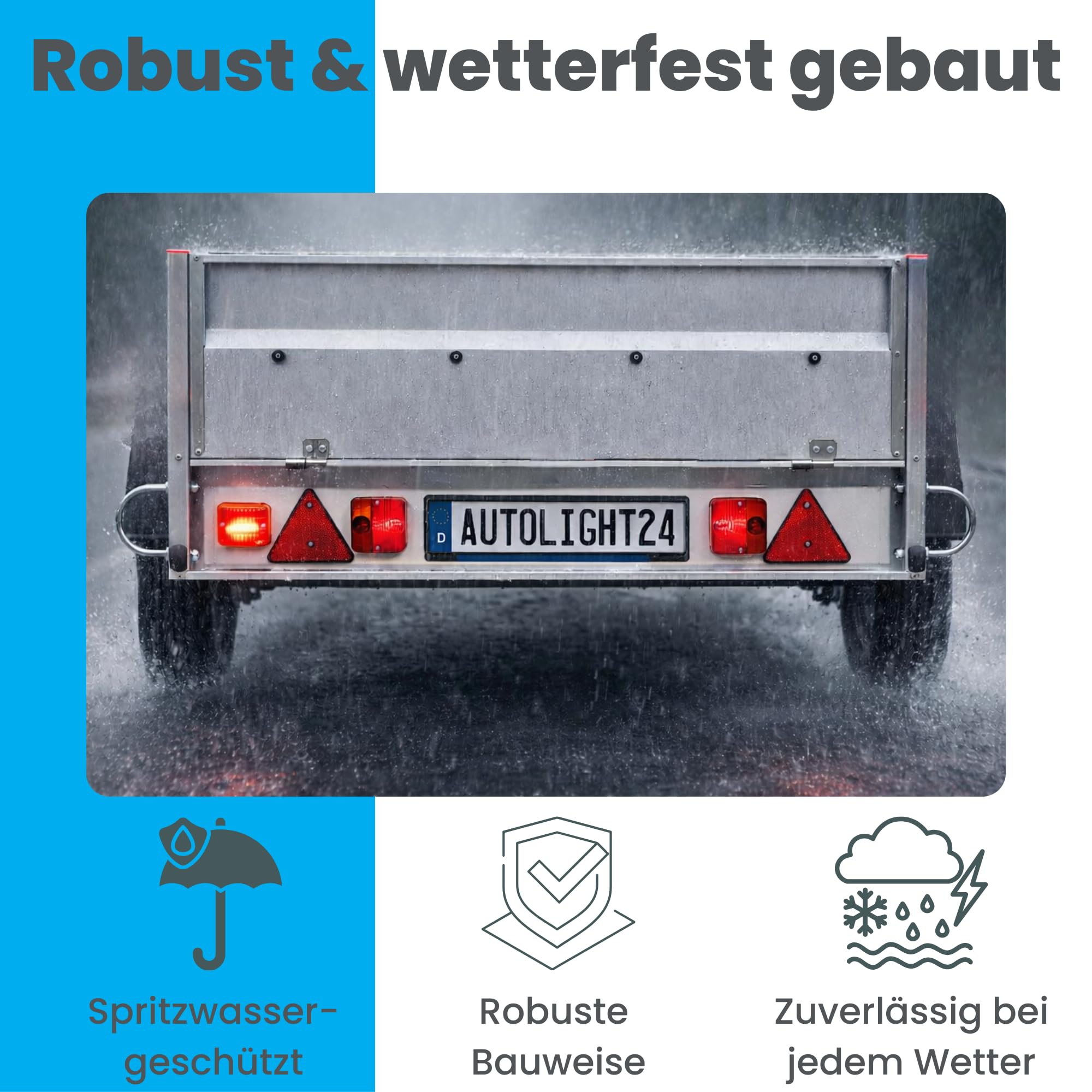 PKW Anhänger Lichtleiste 116x14 cm 12V – 7-poliger Stecker, 6m Kabel, E-Prüfzeichen, Rückleuchten Set mit Nebelschlussleuchte Anhängerbeleuchtung Beleuchtungsbalken