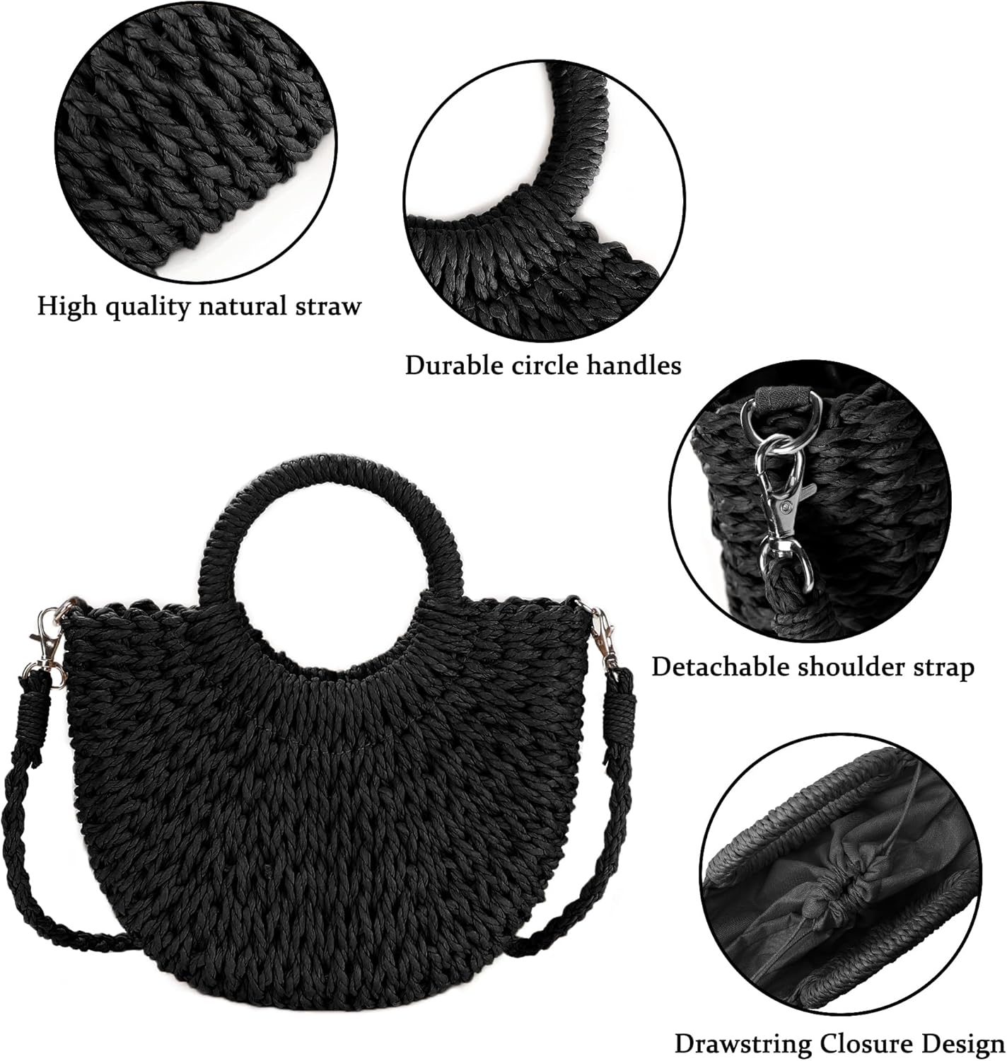 Womens Straw Beach Bag Woven Crossbody Shoulder Bags Top Handle Satchel Handbag Purse for Summer - Image 4