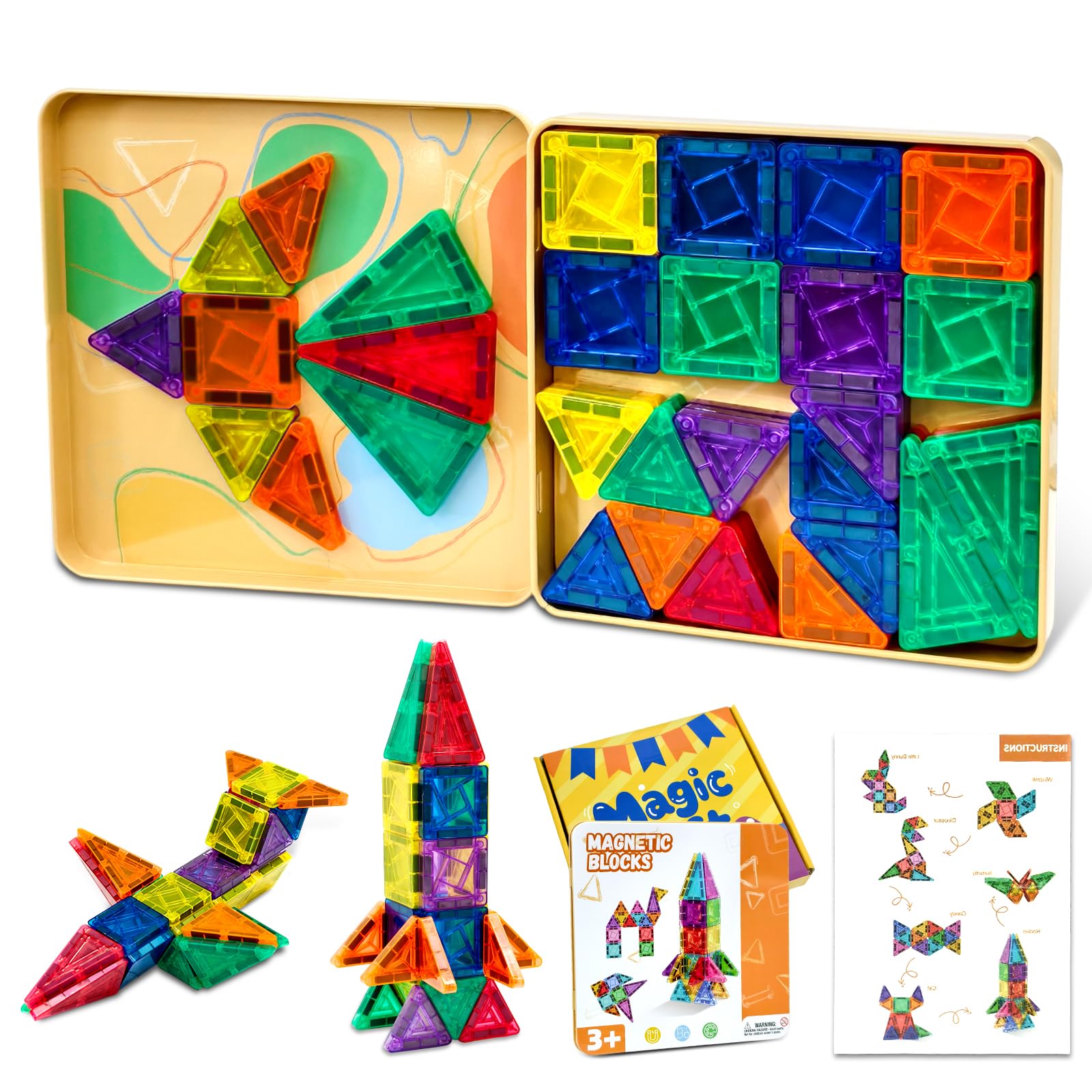 Riswistoy Mini Magnetic Tiles 60 Piece, Magnet Building Tiles