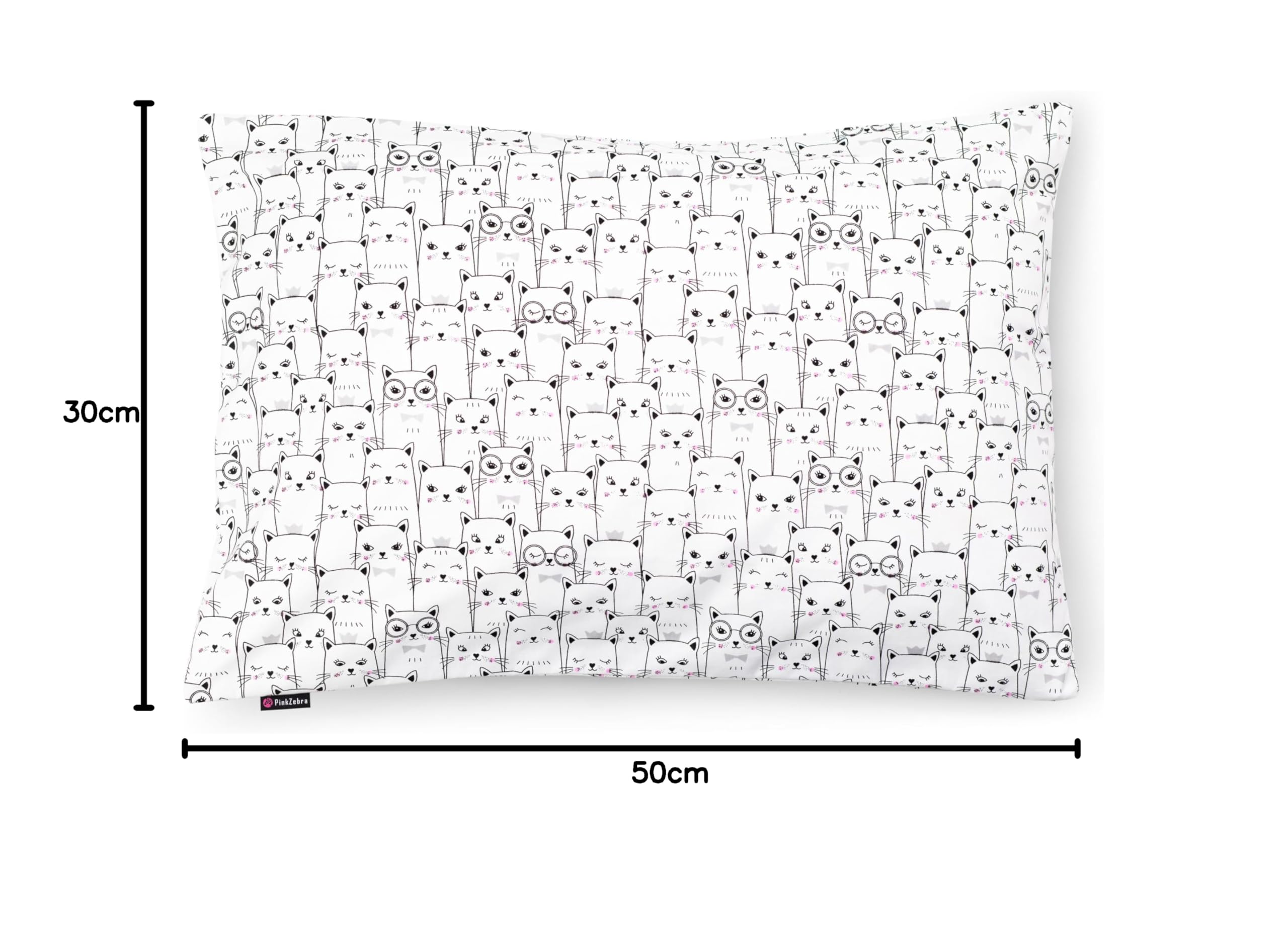 Federa per cuscino per bambini 30x50 cm 100% cotone con chiusura lampo gatti bianchi