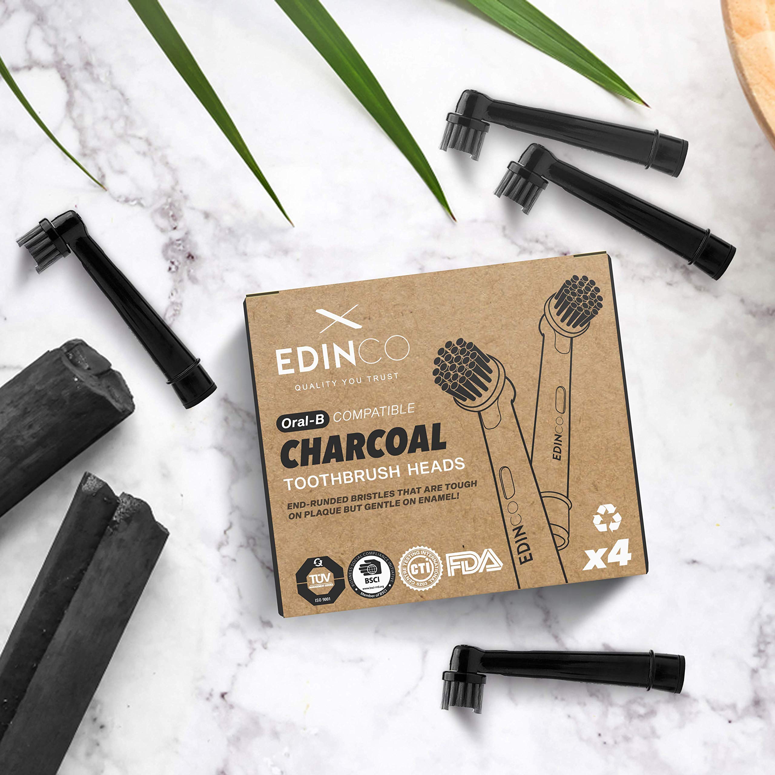 Edinco Recyclable Charcoal Toothbrush Heads for Oral B (4/8 Pack) Black, 8 count (Pack of 1) - Image 2