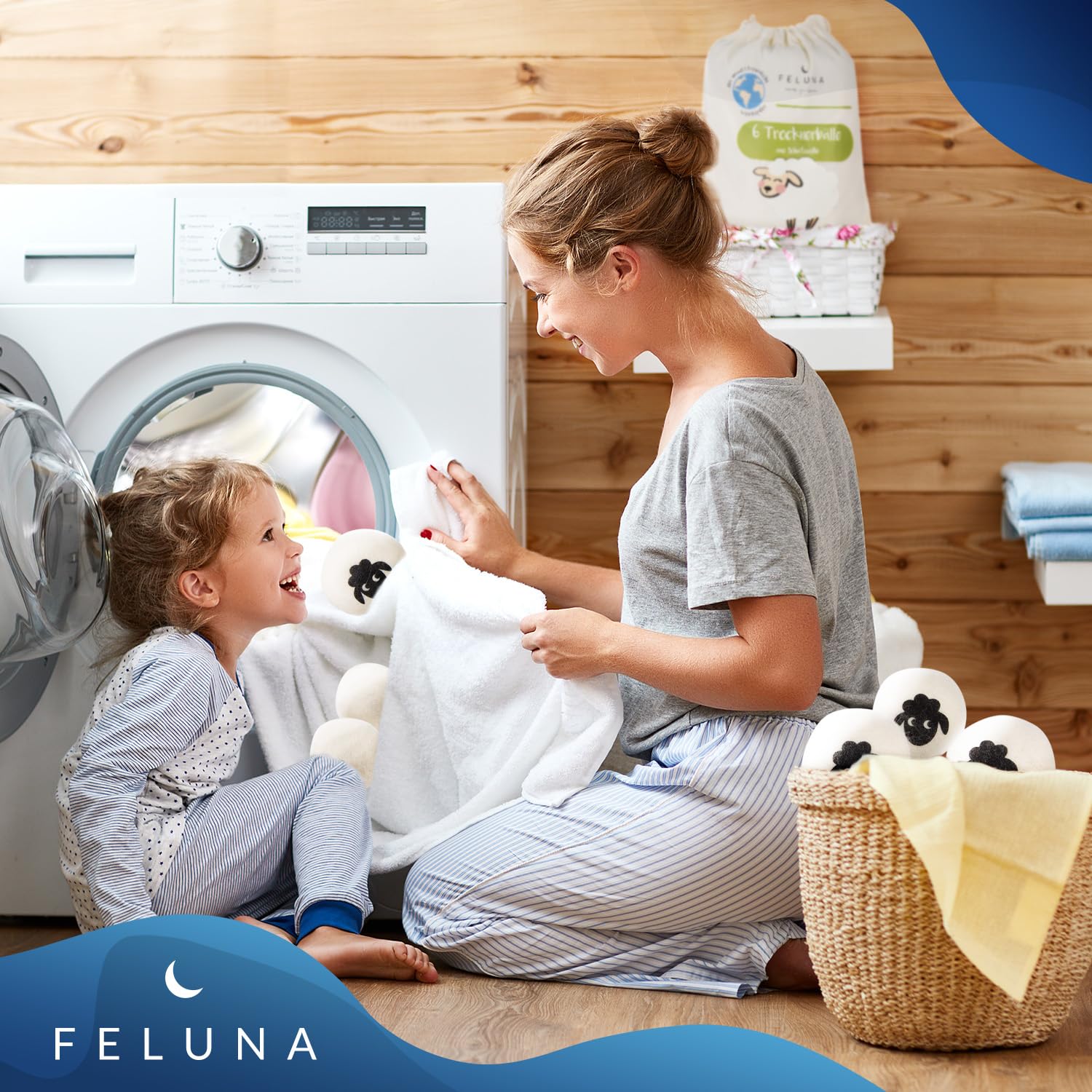 Feluna® Eco Dryer Balls do suszarek bębnowych zestaw 6 sztuk - Naturalny płyn do płukania tkanin wykonany w 100% z wełny owczej -Eco Dryer Balls Kulki do prania do suszarki