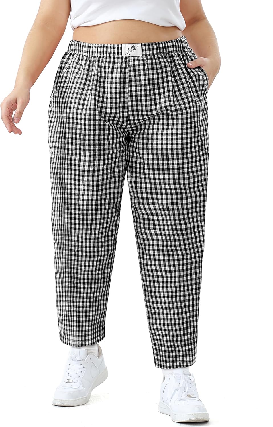 FOREYOND Plus Size Wide Leg Boxer Pants Womens Plaid Pajama Pants Y2K Gingham Lounge Pants Cute PJ Bottoms 1XL-6XL