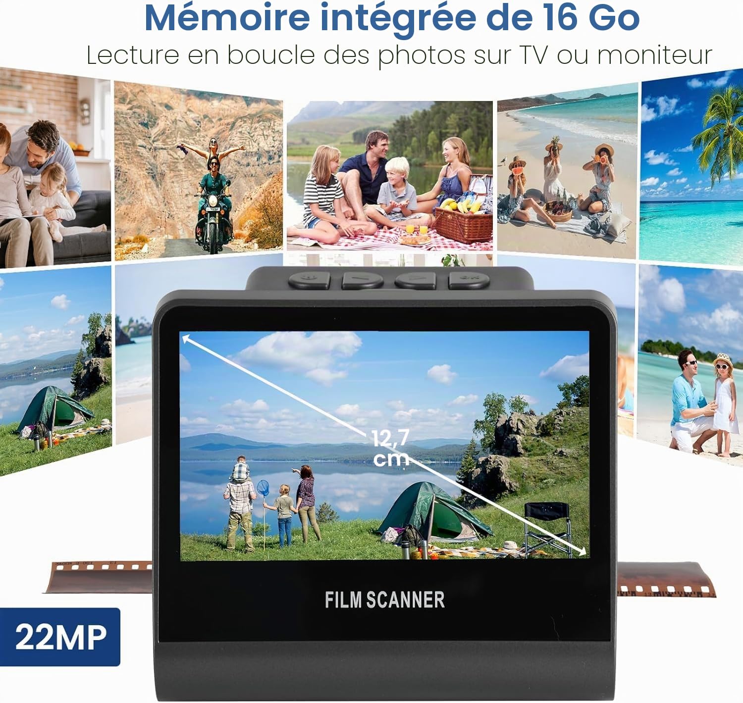 22 MP Scanner Diapositives avec écran LCD de 5" - Visionneuse Diapositives Scanner Photo Convertit Les Négatifs et Diapositive Couleur et Noir et Blanc 35 mm, 126, 110 en Haute résolution JPEG