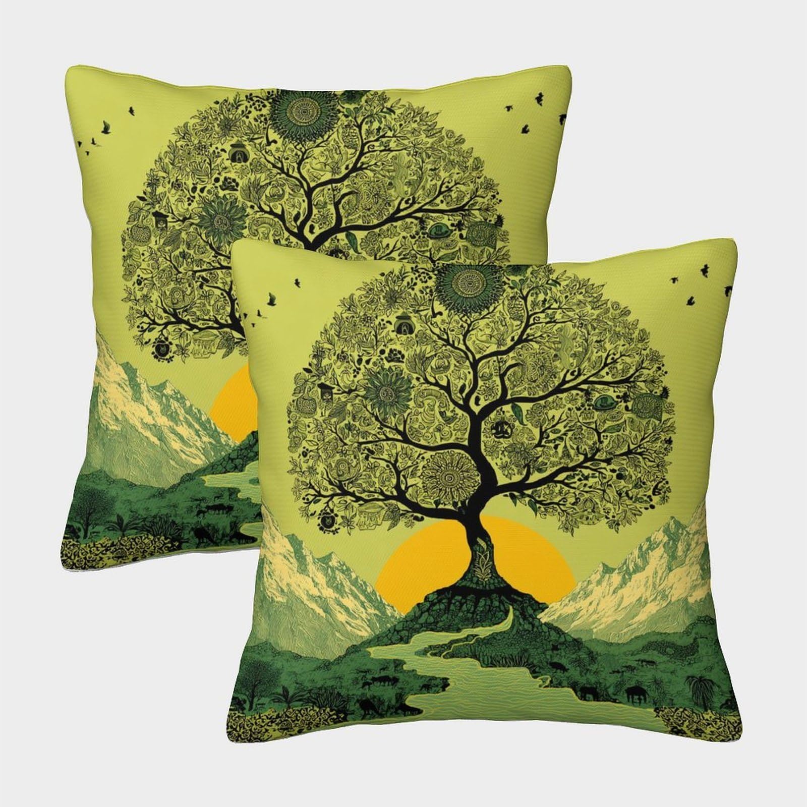 kaiyun 2 Pack Tree of Life with Yoga Luxury Digital Printed Soft 3D Themed Square Cushion Cover 50x50cm