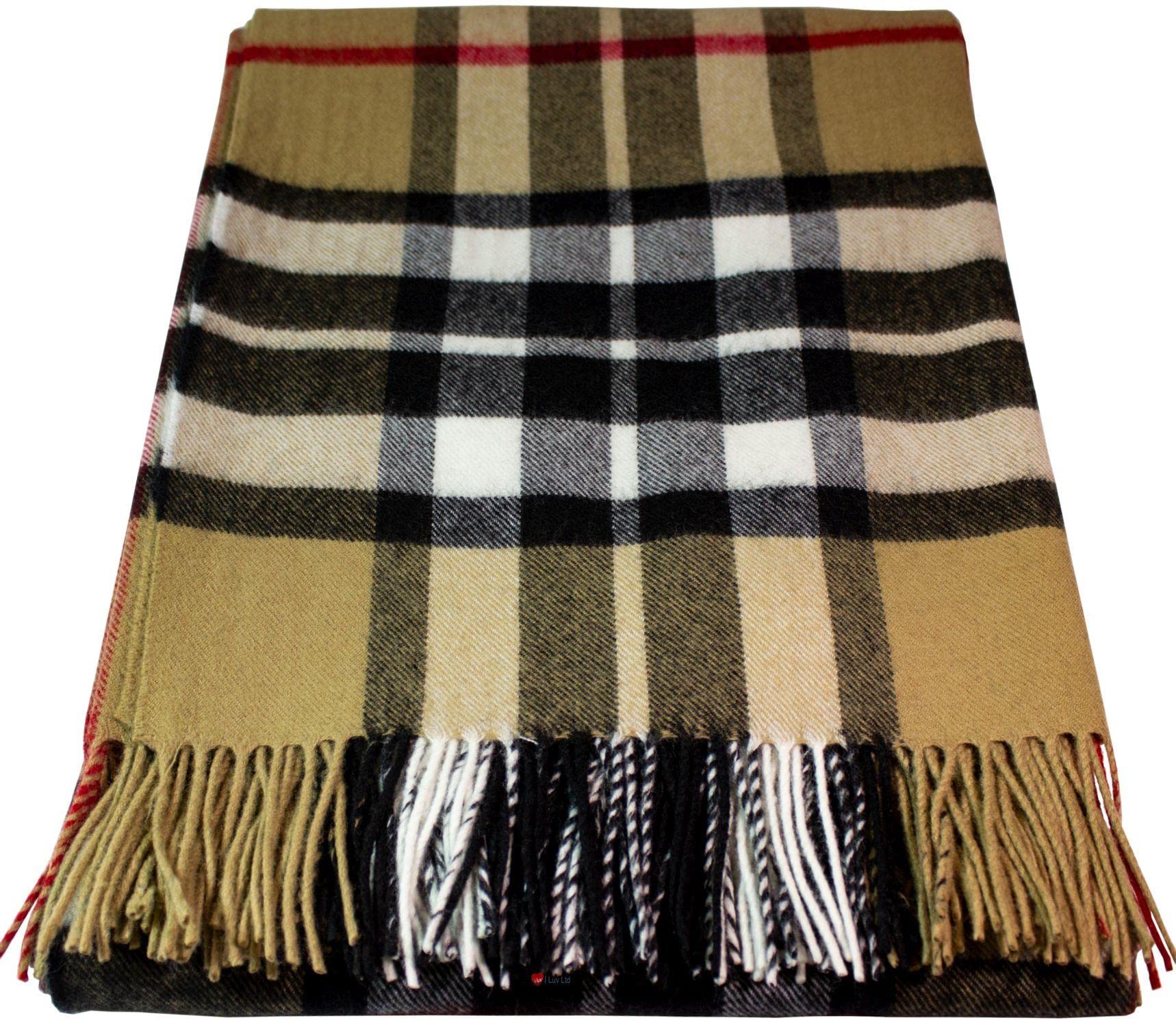 Couverture tartan - Thomson Camel - 100 % laine recyclée - Cadeau - Chaud - Élégant - Couverture - Plaid