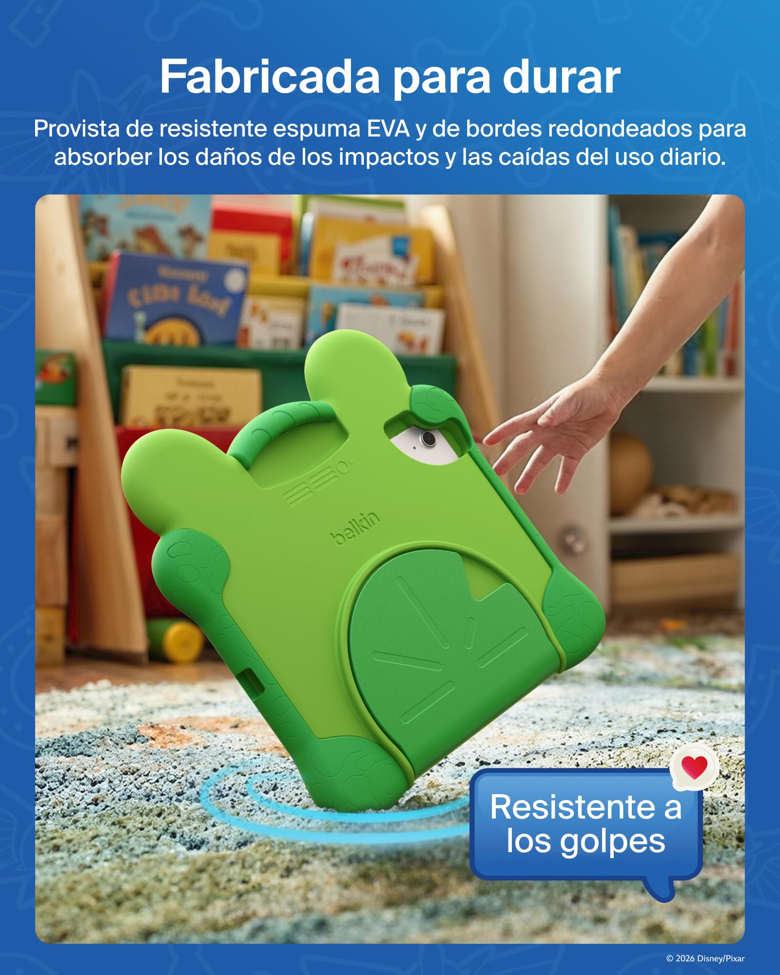 Belkin Disney y Pixar Toy Story 5 Funda Inspirada en Lilypad, Funda iPad A16 11.ª Gen 2025 11" y 10. ª Gen 2022 10,9" No Tóxica, Antigolpes con Asa y Soporte, Carcasa Protectora Trasera Resistente