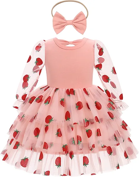 Baby Girl Berry Hearts Butterfly Sequin Tulle Tutu 1st Birthday Valentine Dress Toddler Long Sleeve Cake Smash Outfits
