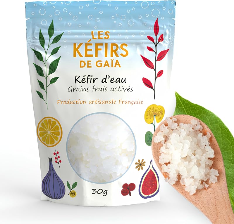 LES KÉFIRS DE GAÏA® - Kéfir d’eau - Grains de Kéfir de Fruit Frais Activés - 30g/60g - Fait en France - Kéfir non congelé - Guide d’utilisation et Recettes - Démarrez votre culture maintenant ! (30g)