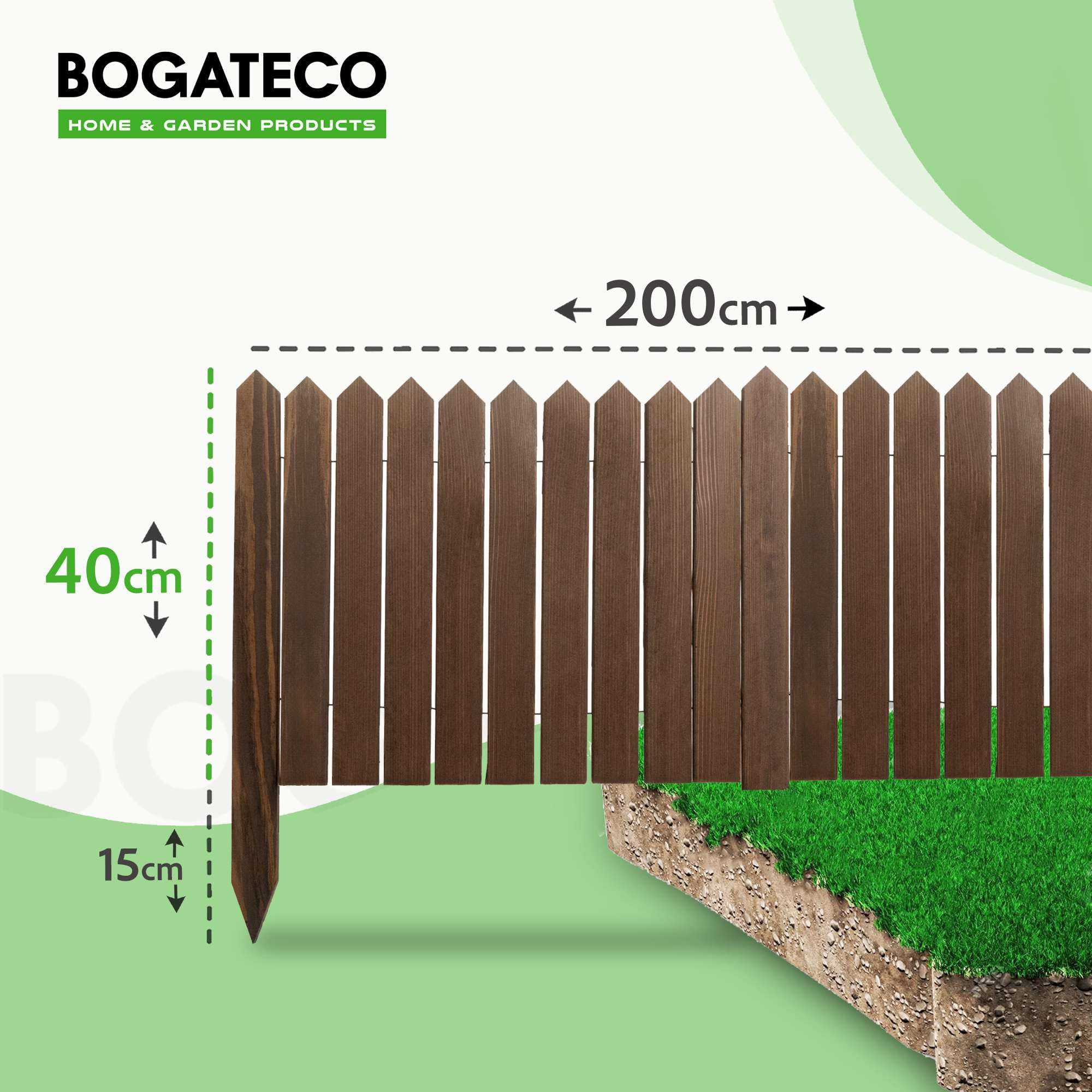BOGATECO Bordure De Jardin En Bois Roulé 200x10 Cm - 37 Lattes De Sapin - Flexible Et Imprégnée - Brun Foncé