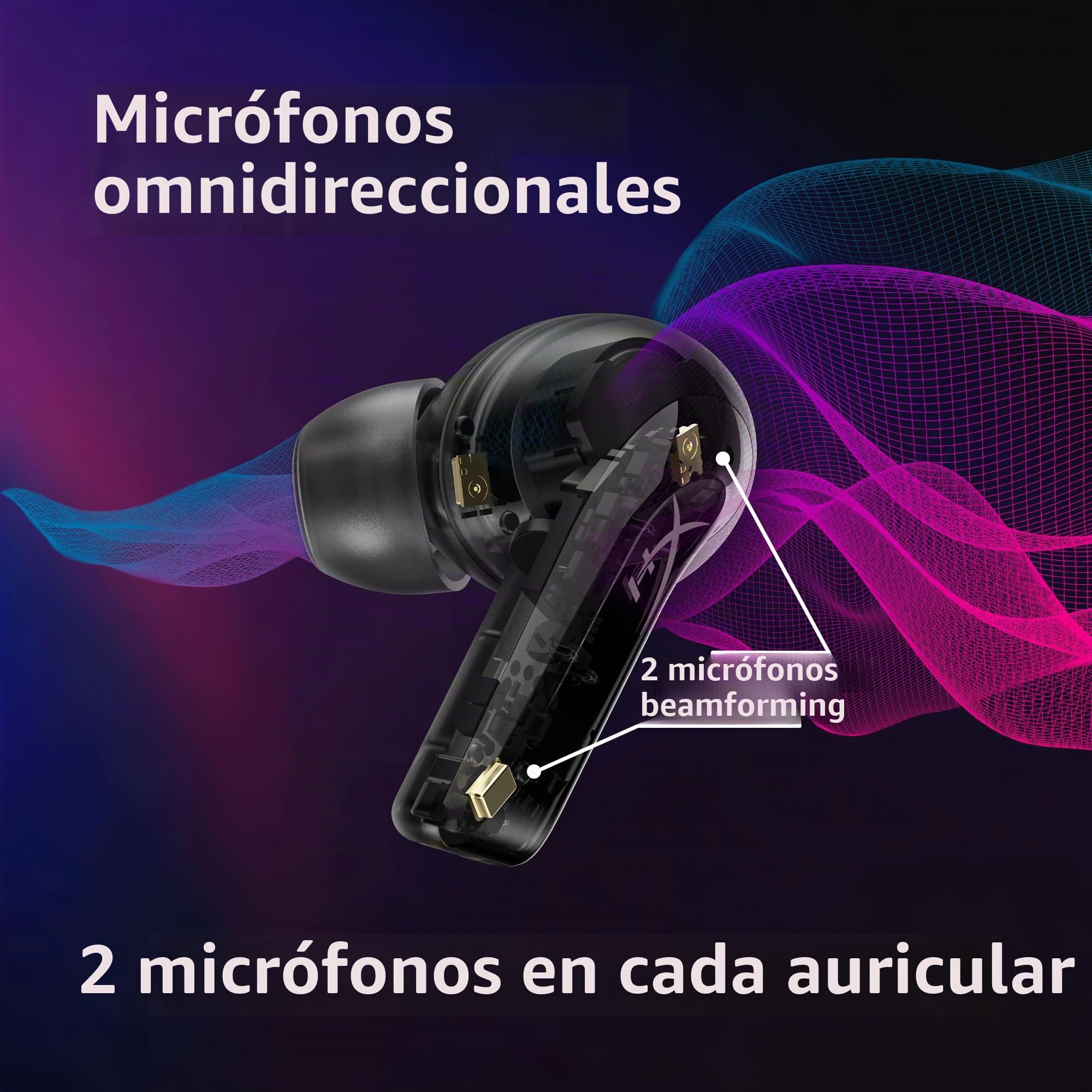 HyperX Cloud Mix Buds 2 - Auriculares inalámbricos para juegos, micrófono, dongle USB, baja latencia, color Negro