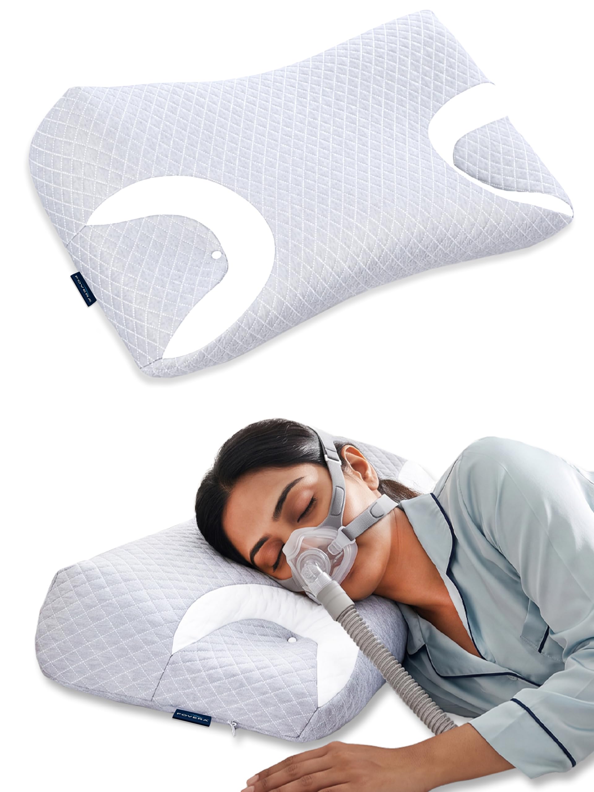 FOVERA CPAP Pillow for Side Sleepers, Memory Foam Sleep Apnea Pillow with Mask Cutouts, Cervical Neck Support Pillow Compatible with All CPAP Masks, for Side & Back Sleepers (Jacquard Grey) discount deal