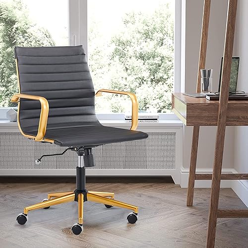 COROCC - Silla de escritorio de oficina moderna para sala de conferencias, sillas de trabajo de cuero, giratorias, ergonómicas, acanaladas, cómodas,