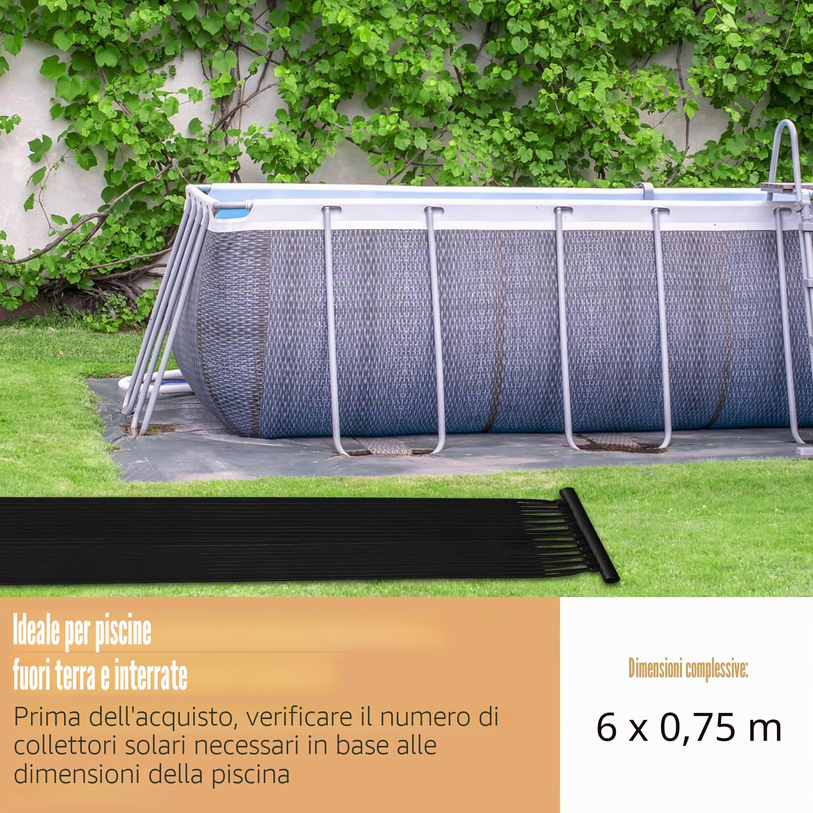 FANTASK Riscaldamento Solare per Piscina 600 x 75 cm, collettore Solare per Piscina in polietilene Resistente ai Raggi UV, collettori solari arrotolabili, per Piscine Fino a 25800 l, Nero