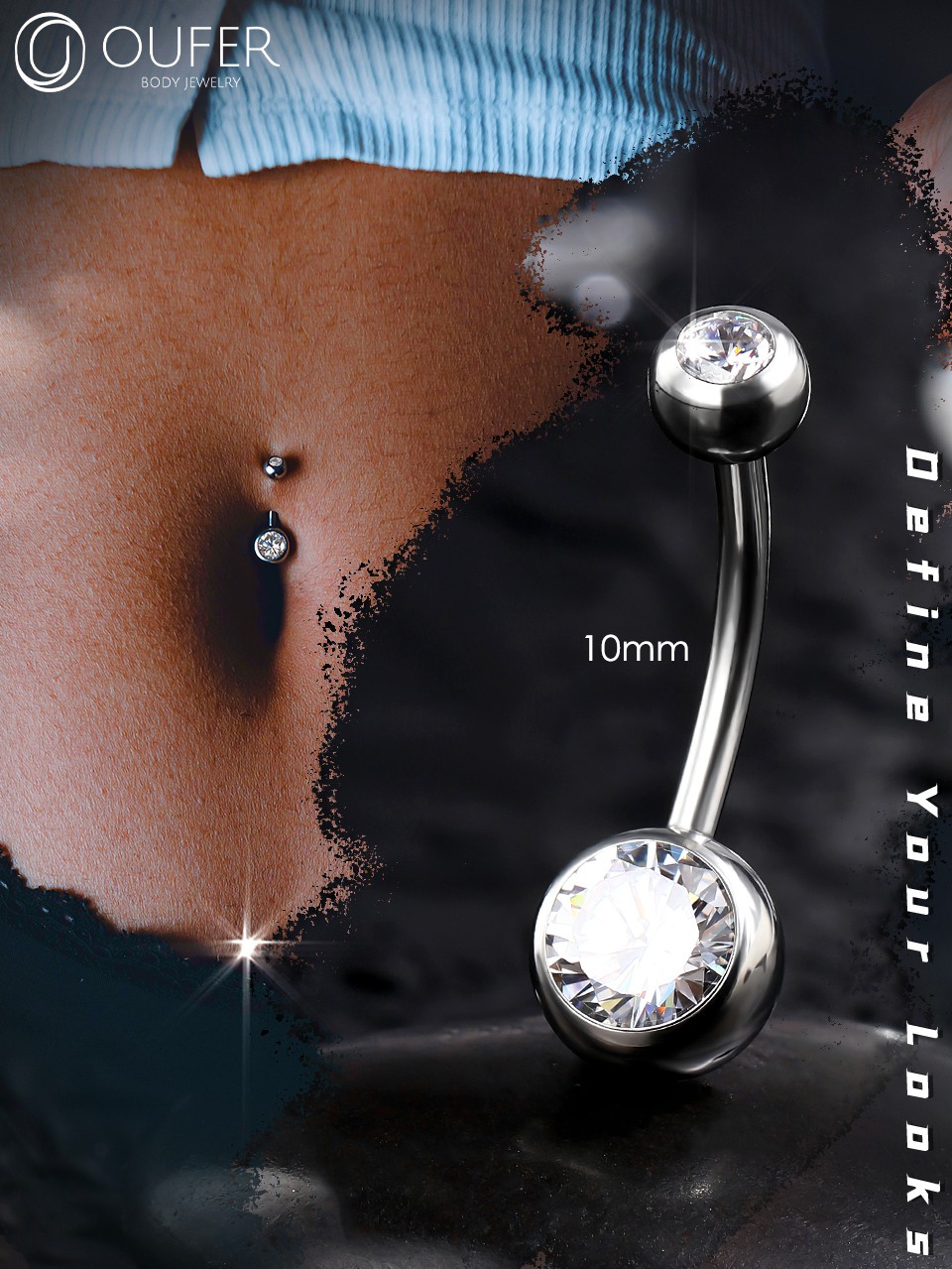 Piercing Nombril En Titane 14G - Barre Belly Bar Avec CZ Clair - Longueurs 8 à 16 Mm - Pour Femmes Et Hommes