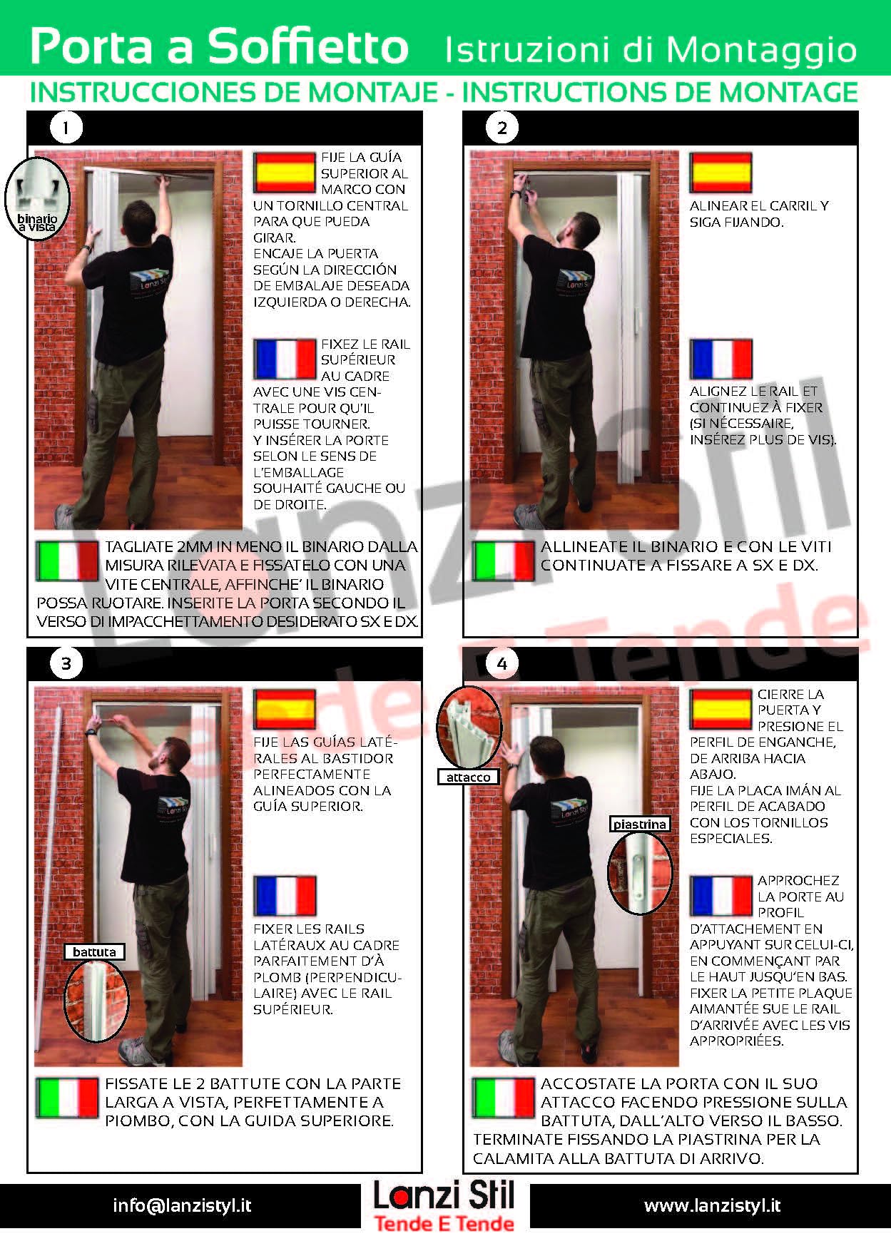 LANZISTIL Porta a Soffietto PVC su Misura| H 220/250/300cm in 10 colori - Sono inclusi: trasporto, viteria, istruzioni e Video. Separè x Interni. Misure da 60a205 x H 220/250/300cm