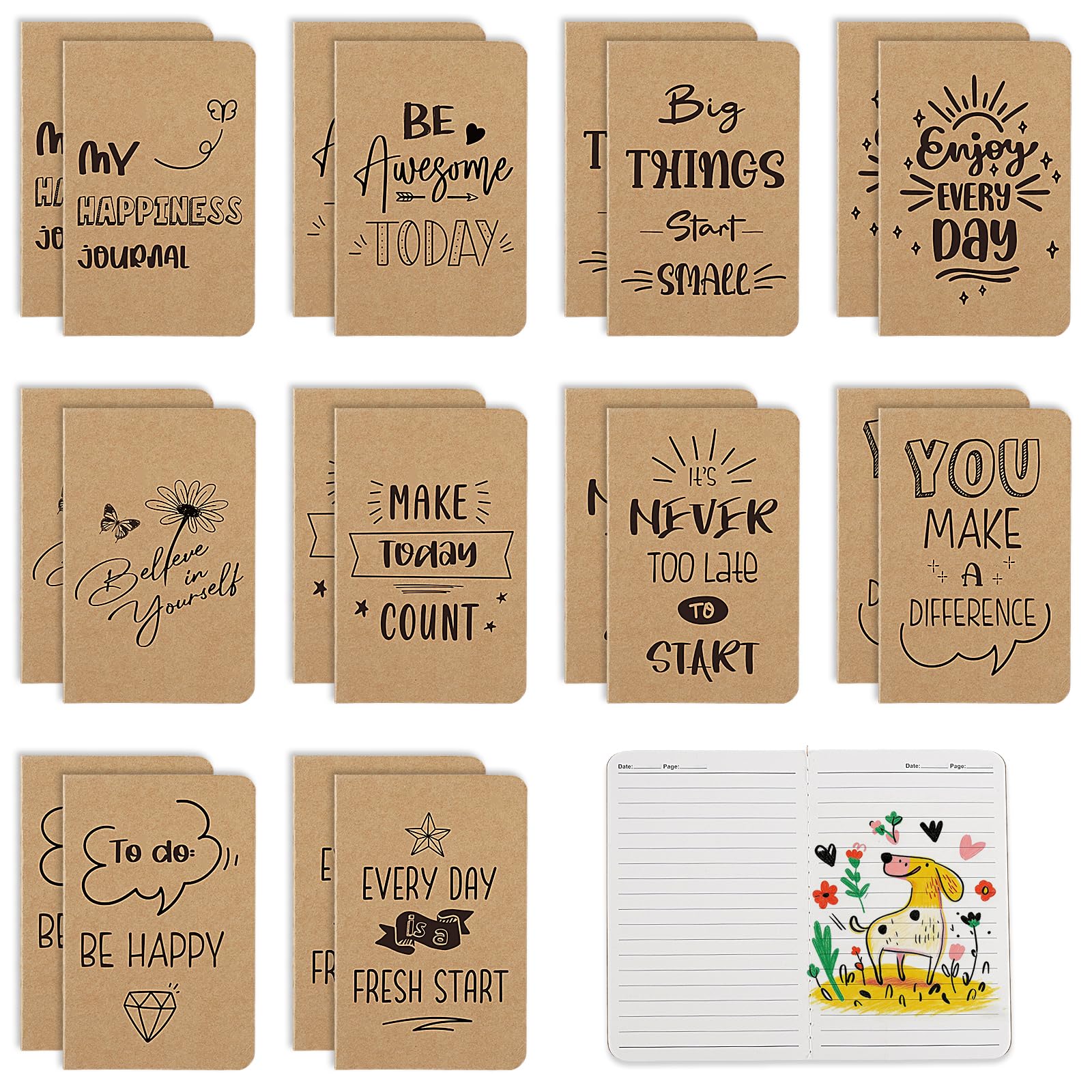 Yoosso 20 Pack Mini Notebooks Kraft Paper with 10 Inspirational Quotes, A6 Pocket Notepad 5.5 x 3.5 Inch Lined Journals for Students, Party Bag Fillers, Office & Daily Notes โ image 1