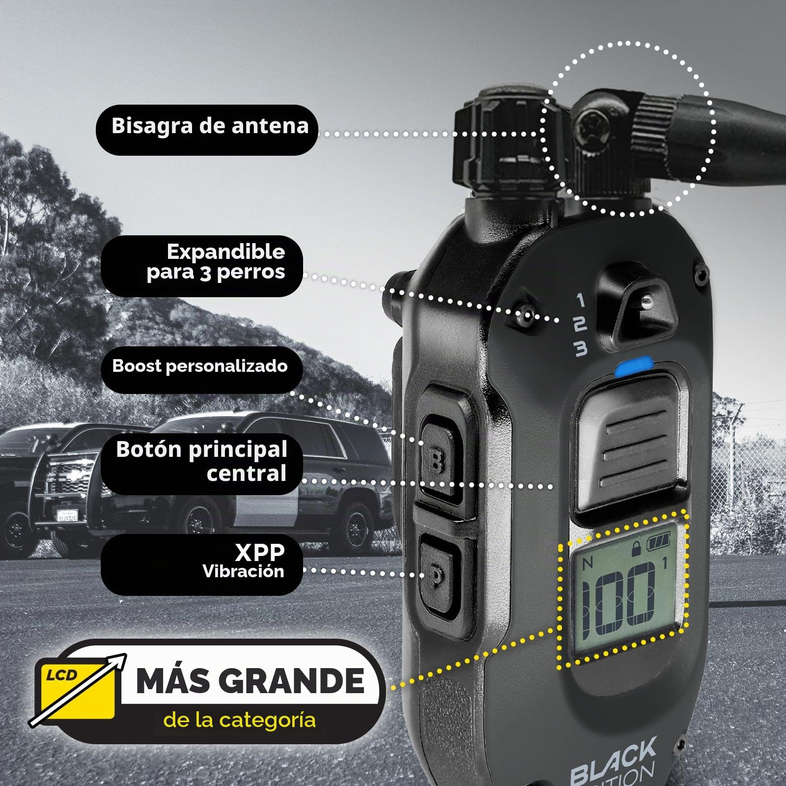 Dogtra 1900X Black Edition E-Collar – Rango de 1 Milla, Perros 45 Libras +, IPX9K Impermeable, 100 Niveles de estimulación, vibración, Tono, Recargable, Ideal para dueños de Perros y Entrenadores