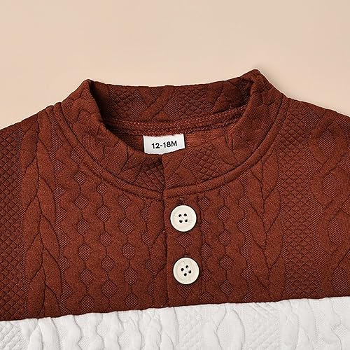 Miniatura 7 de DOMOABEI Conjunto de ropa de manga larga para bebé niño para otoño, invierno, sudadera con contraste de color, pantalones, conjunto de 12 meses a 5