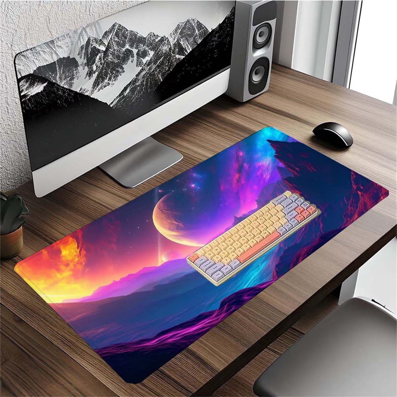 Alfombrilla Ratón Color Montaña Alfombrilla Ratón XXL 1400x600x3mm Mouse Pad Resiste Salpicaduras, Extendida de Gran Tamaño con Bordes Cosidos, Mejora la Precisión y la Velocidad, Antideslizante y-57