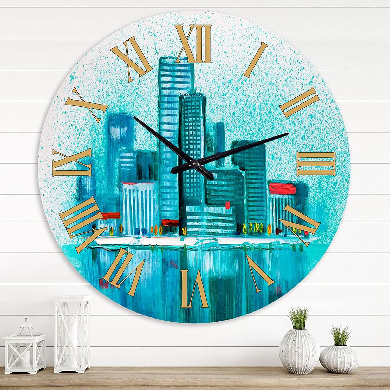 Buy DesignQ Modern Wall Clock 'Cityscape of Skyscrapers in Modern City