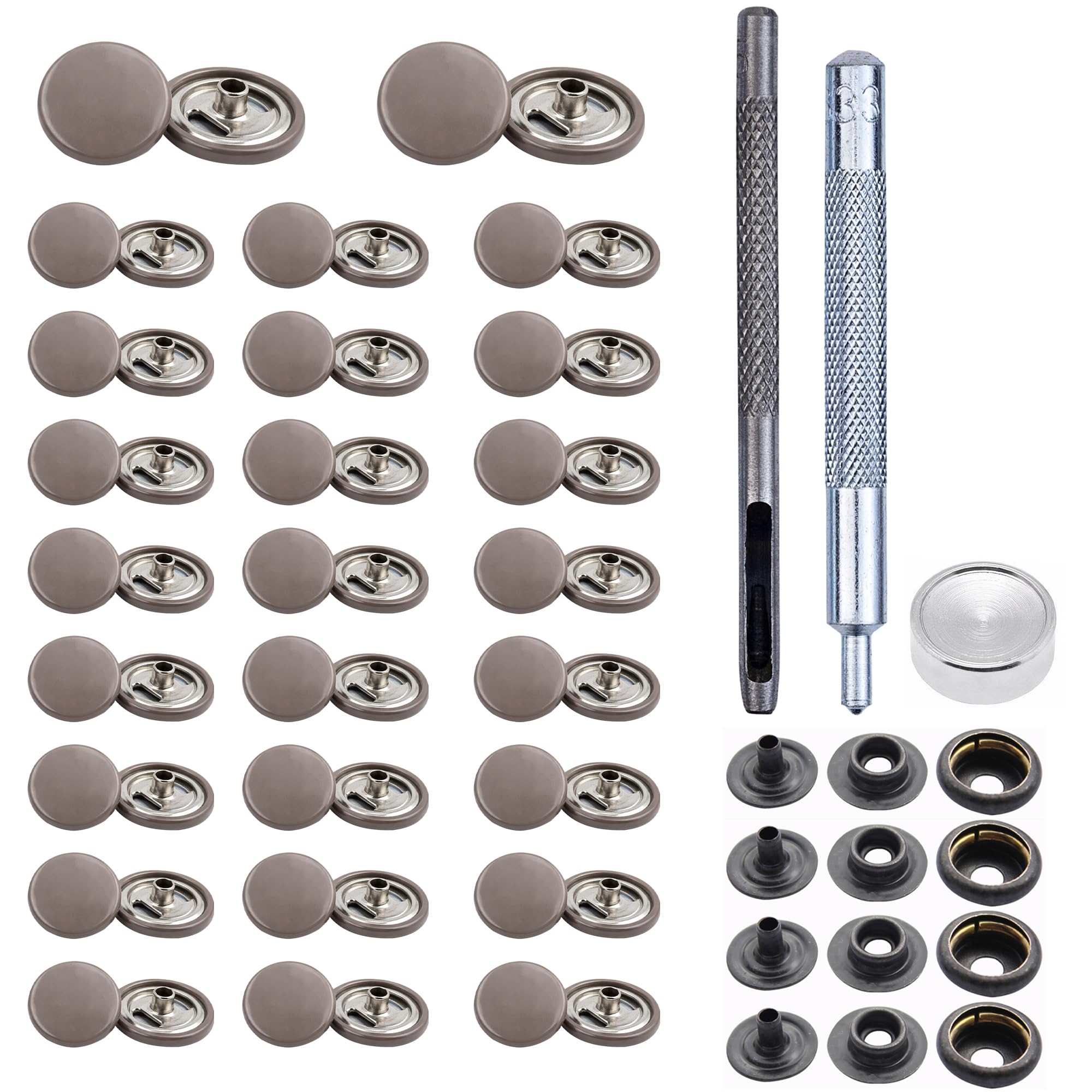 Trimming Shop 15mm Botones a Presión 4 Parte, Durable y Ligero Metal Cierres con Mano Fijación Herramienta para Jeans, Cuero, Tiras Costura Proyectos, Ropa Reparación - Hongo, 1000pcs