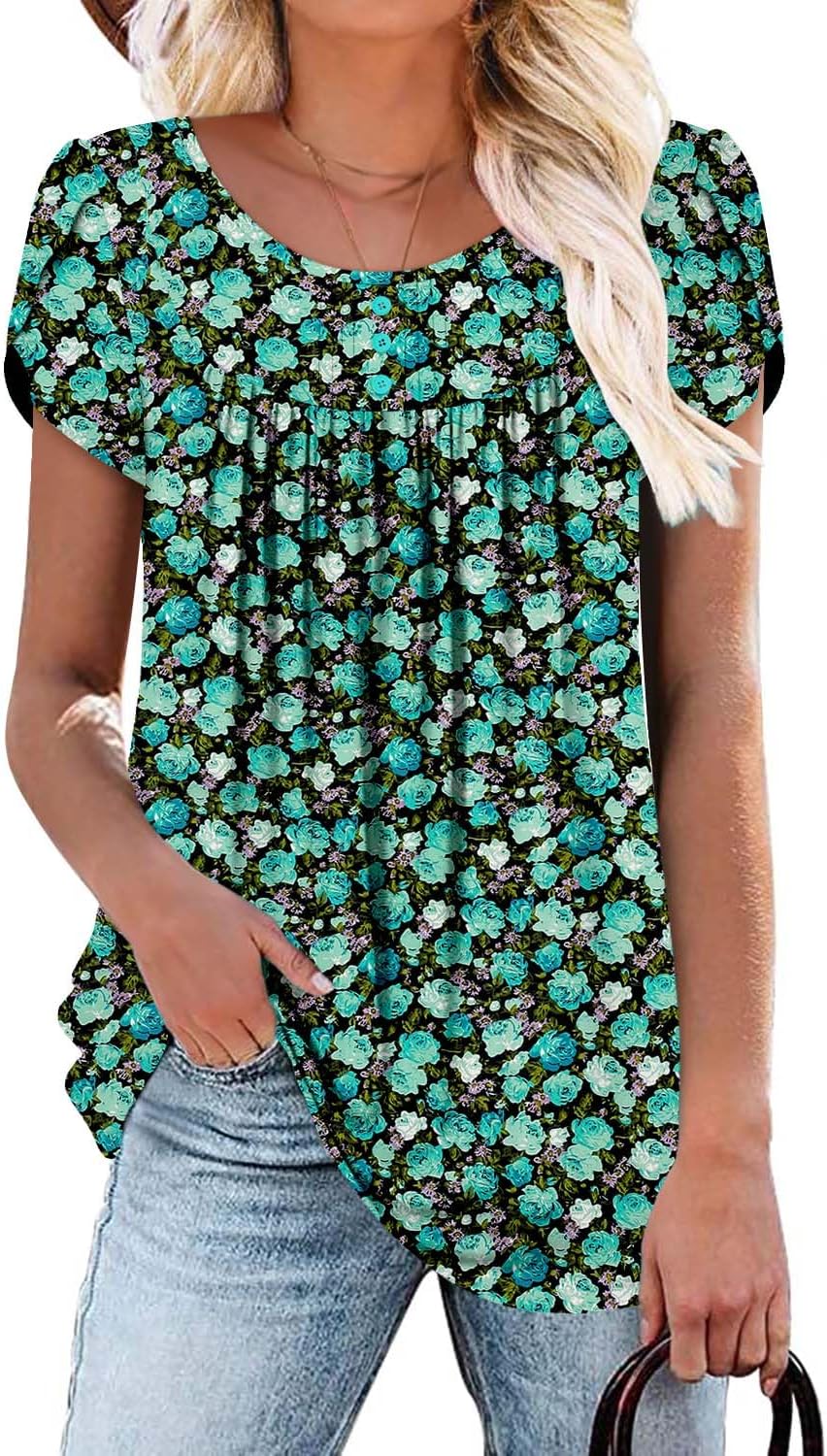 BETTE BOUTIK Women’s Short Sleeve Summer Tunic Tops Flowy Flare Button Down Tunic Shirts Blouses S-3XL