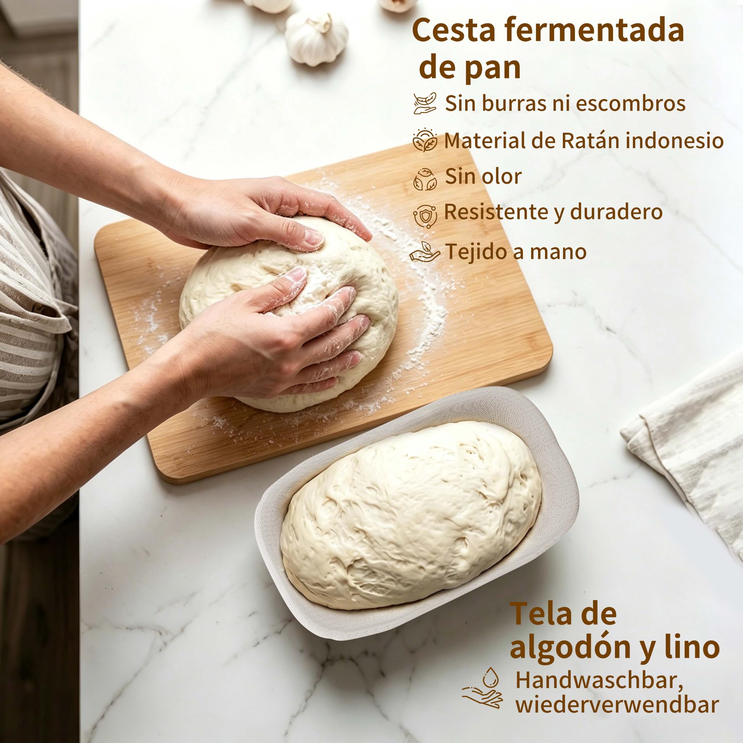 Kit Completo de Inicio de Masa Madre 11 Piezas, Cesta Oval de Ratán Artesanal, Tarro y Accesorios para Hacer Pan