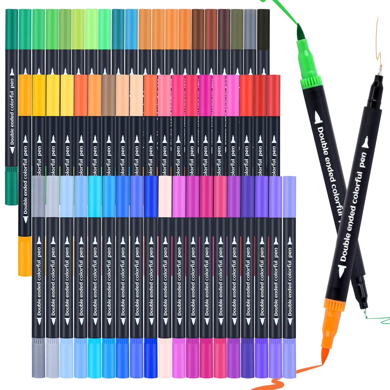 MIN CI Colouring Pens for Adults, 60 Colours Dual Brush Marker Pen, Felt Tip Pens for Adults Colouring Books, Watercolour Pen for Drawing, Sketching, Highlighting