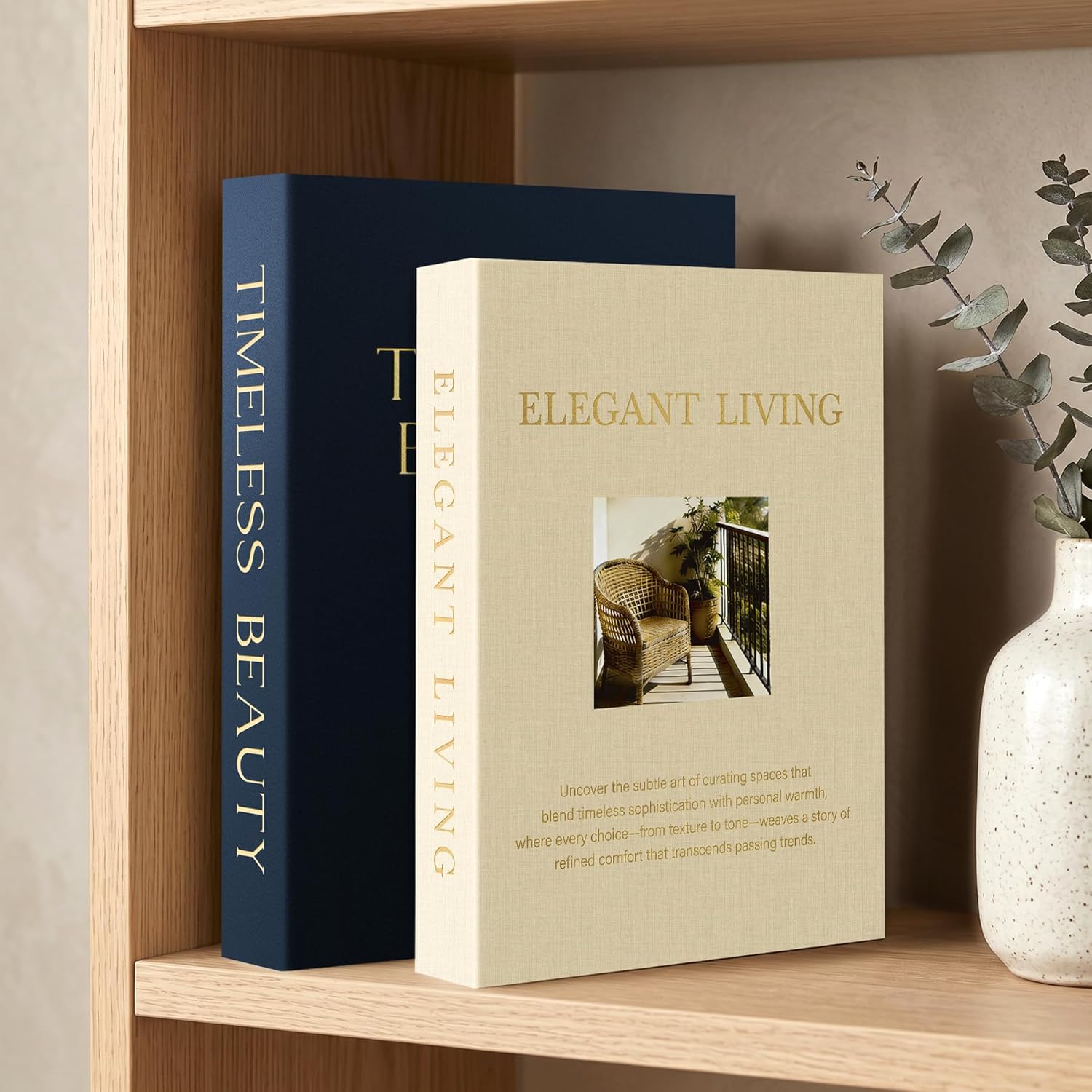 AKONEGE Decorative Books for Home Decoration – Set of 2 Linen Faux/Fake Books for Coffee Table, Bookshelf Decor, Aesthetic & Modern Storage Boxes for Keepsake, Photos, Dark Blue & Beige