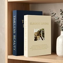 AKONEGE Decorative Books for Home Decoration - Set of 2 Linen Faux/Fake Books for Coffee Table, Bookshelf Decor, Aesthetic & Modern Storage Boxes for Keepsake, Photos, Dark Blue & Beige