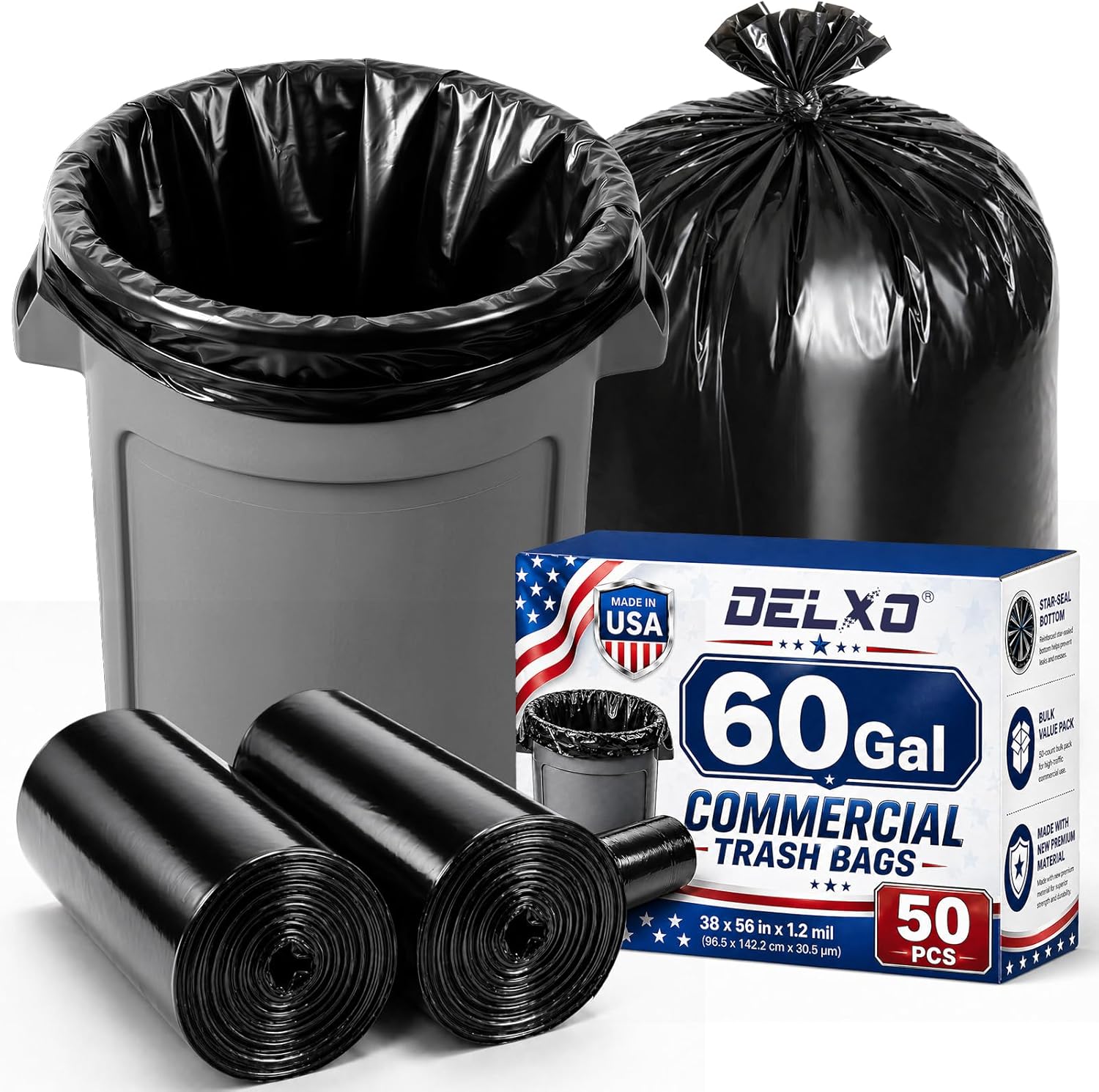 Delxo 55 60 Gallon Trash Bags 50 Count 38 x