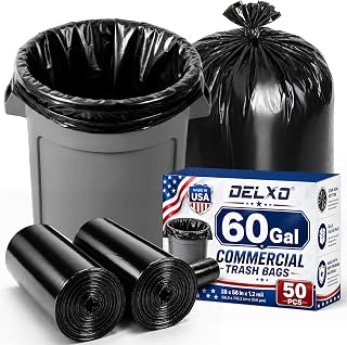Delxo 55-60 Gallon Trash Bags, 1.2 Mil Heavy Duty Black Garbage Bags, 38” x 56” Commercial Large Plastic Trash Bags, Trash Can Liners for Commercial, Foodservice, Events & Home, Made in USA, 50 Count