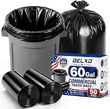 Delxo 55-60 Gallon Trash Bags, 50 Count, 38” x 56” Heavy Duty Garbage Bags | 1.2 Mil Black Large Plastic Trash Bags, Trash Can Liners for Commercial, Foodservice, Events & Home, Made in USA
